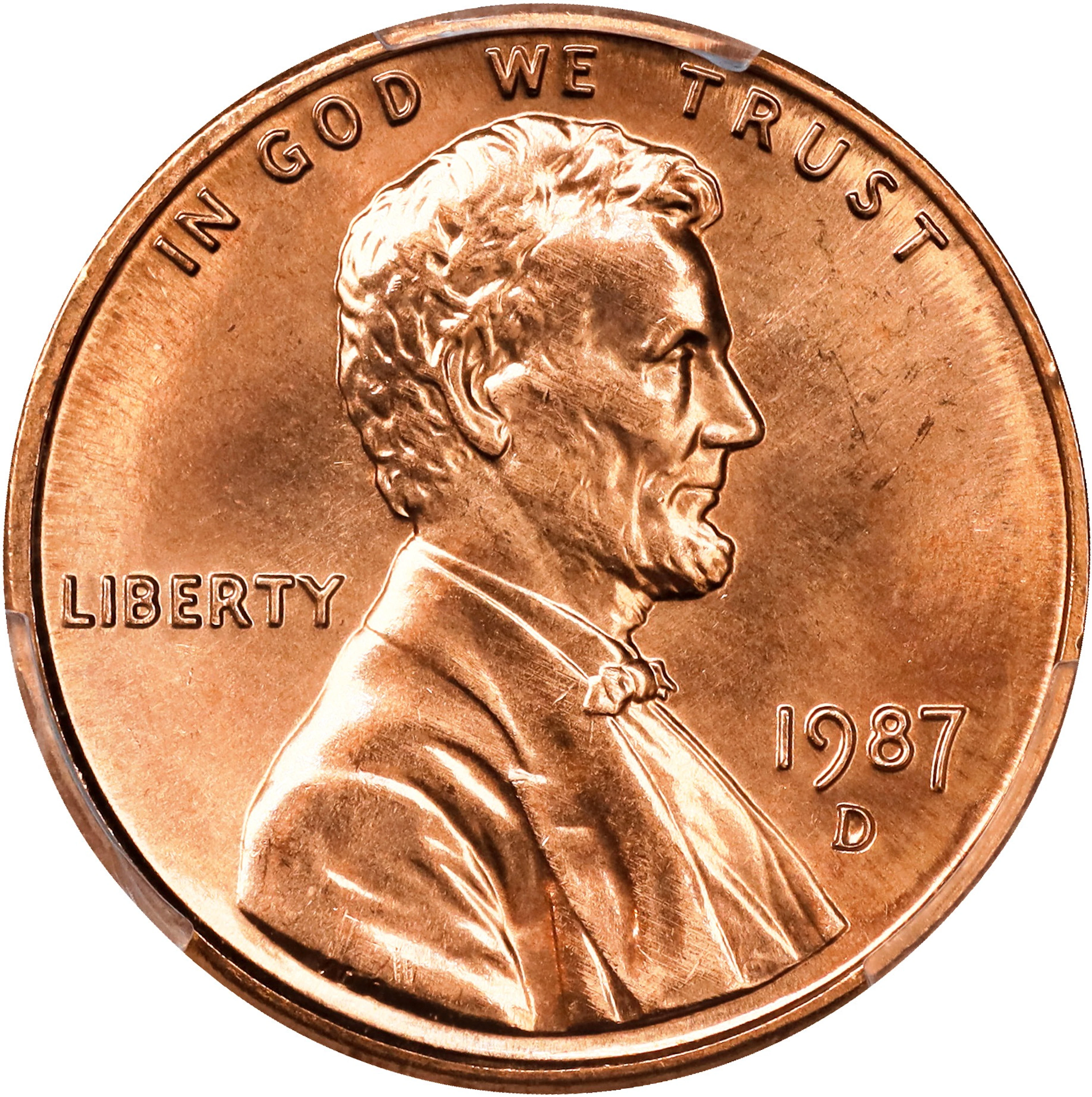 1987-D Lincoln Cent. MS-68 RD (PCGS).