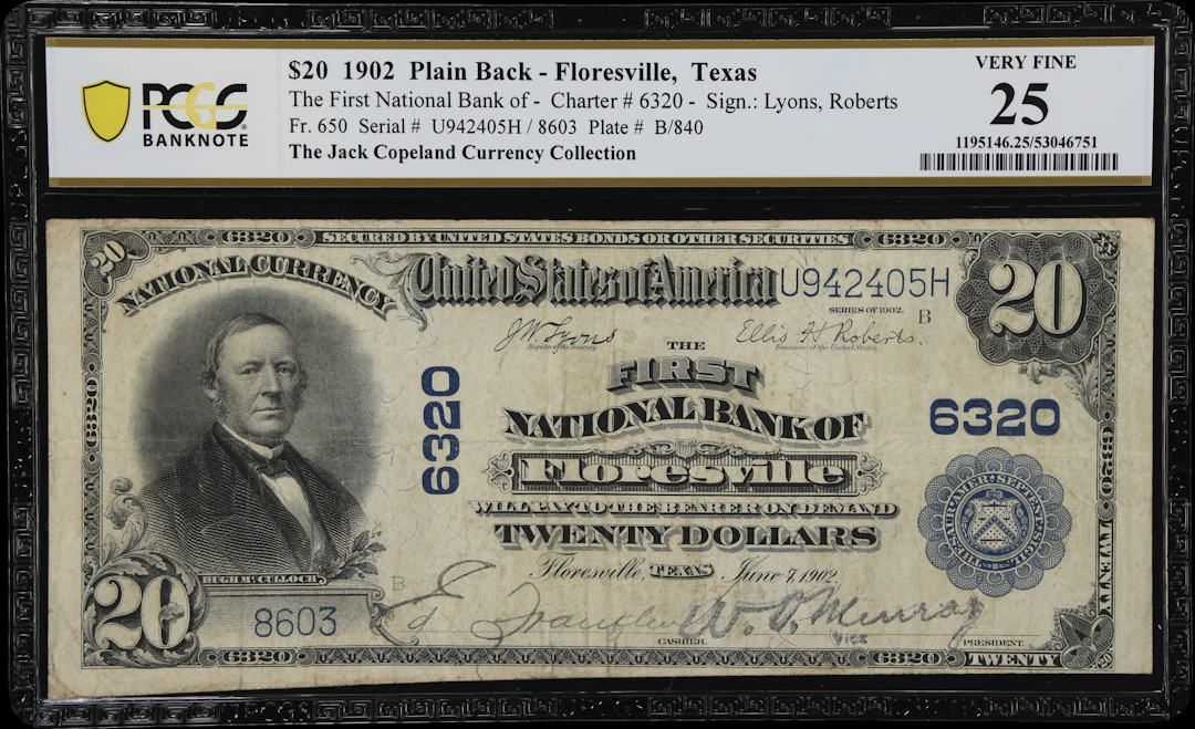 Floresville, Texas. $20 1902 Plain Back. Fr. 650. First NB. Charter