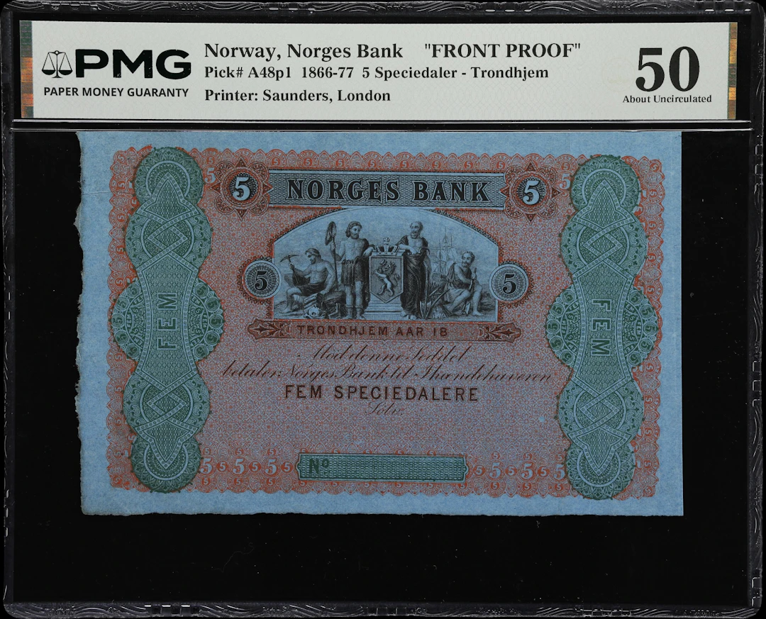 (◊) NORWAY. Norges Bank. 5 Speciedaler, ND (1866-77). P-A48p1. Front