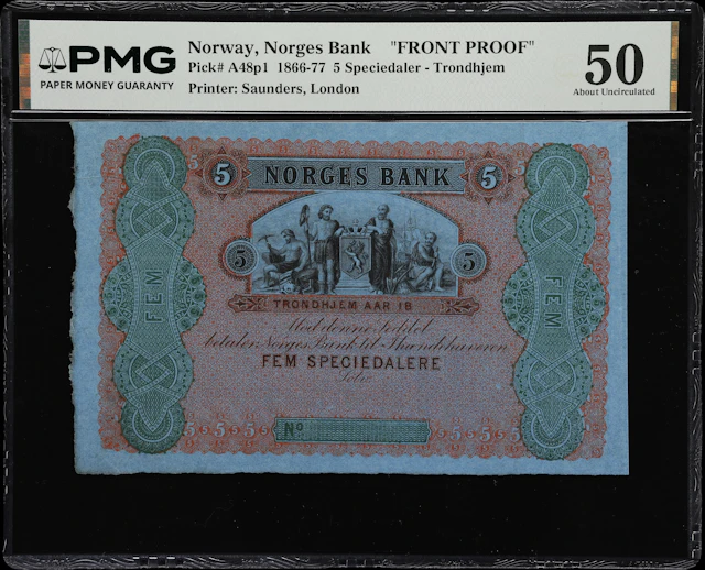 (◊) NORWAY. Norges Bank. 5 Speciedaler, ND (1866-77). P-A48p1. Front