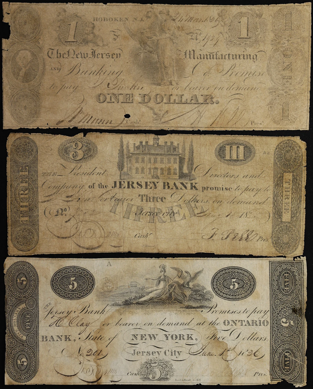 Lot of (3) Hoboken & Jersey City, New Jersey. Mixed Issuers. 1825-26