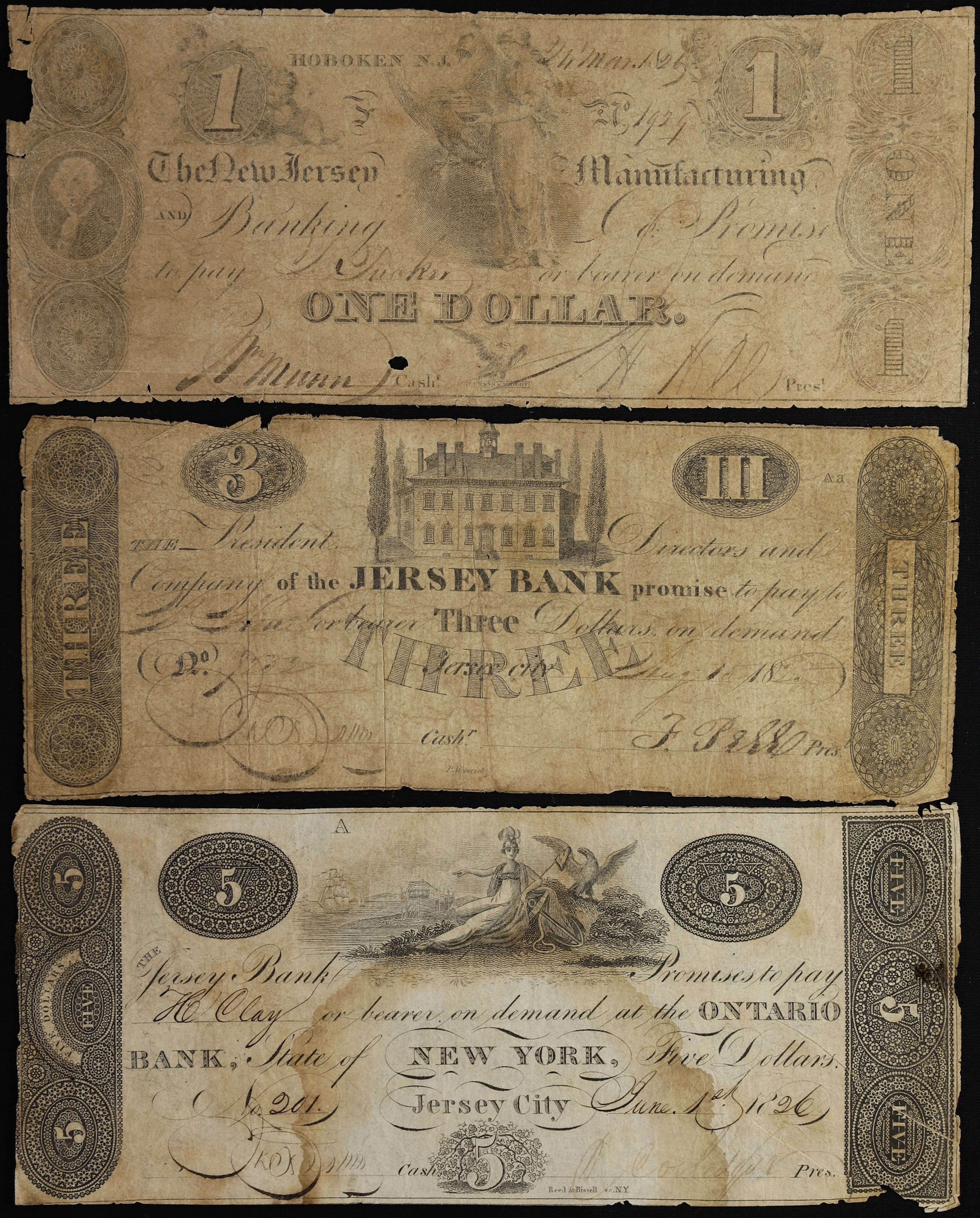 Lot of (3) Hoboken & Jersey City, New Jersey. Mixed Issuers. 1825-26