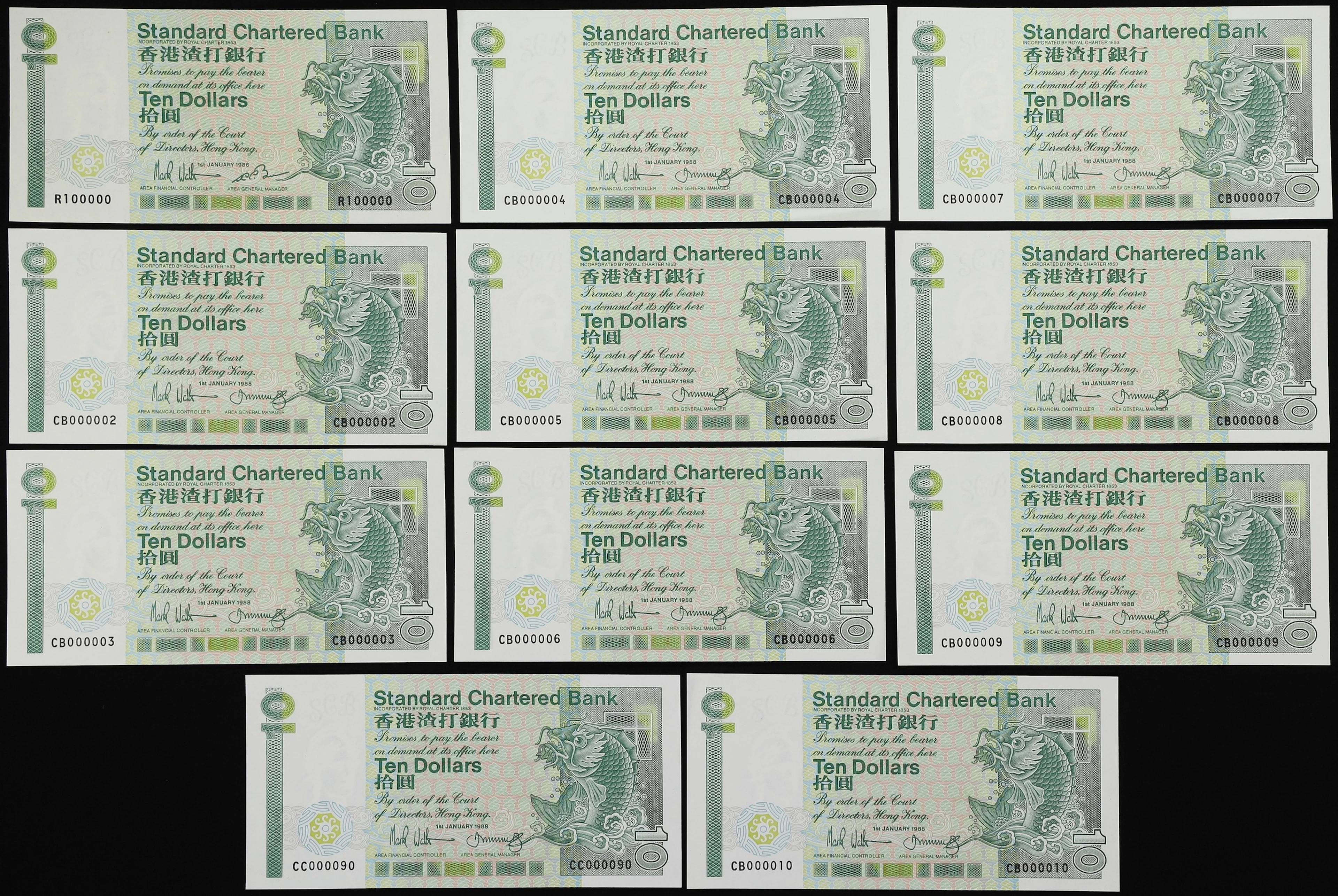 HONG KONG (SAR). Lot of (11). Standard Chartered Bank. 10 Dollars
