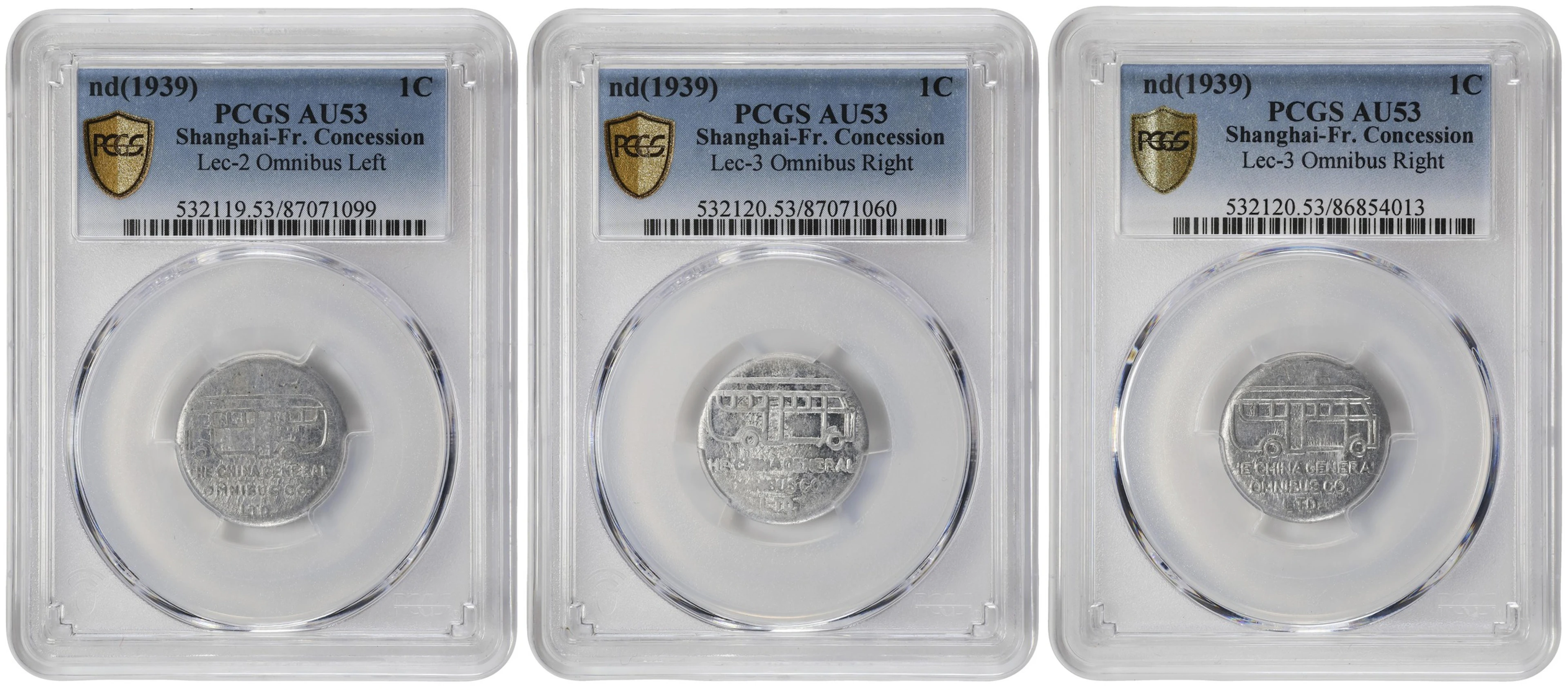 (t) CHINA. Shanghai. French Concession. Trio of Aluminum Fen (Cent)