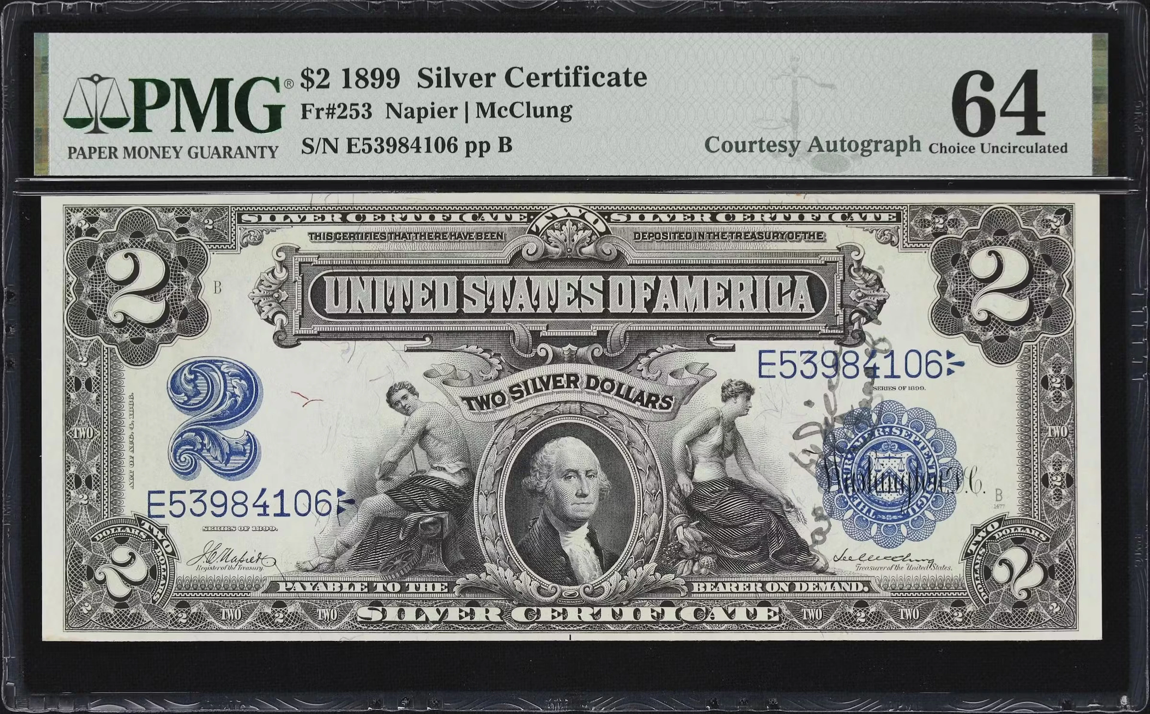 Fr. 253. 1899 $2 Silver Certificate. PMG Choice Uncirculated 64. James