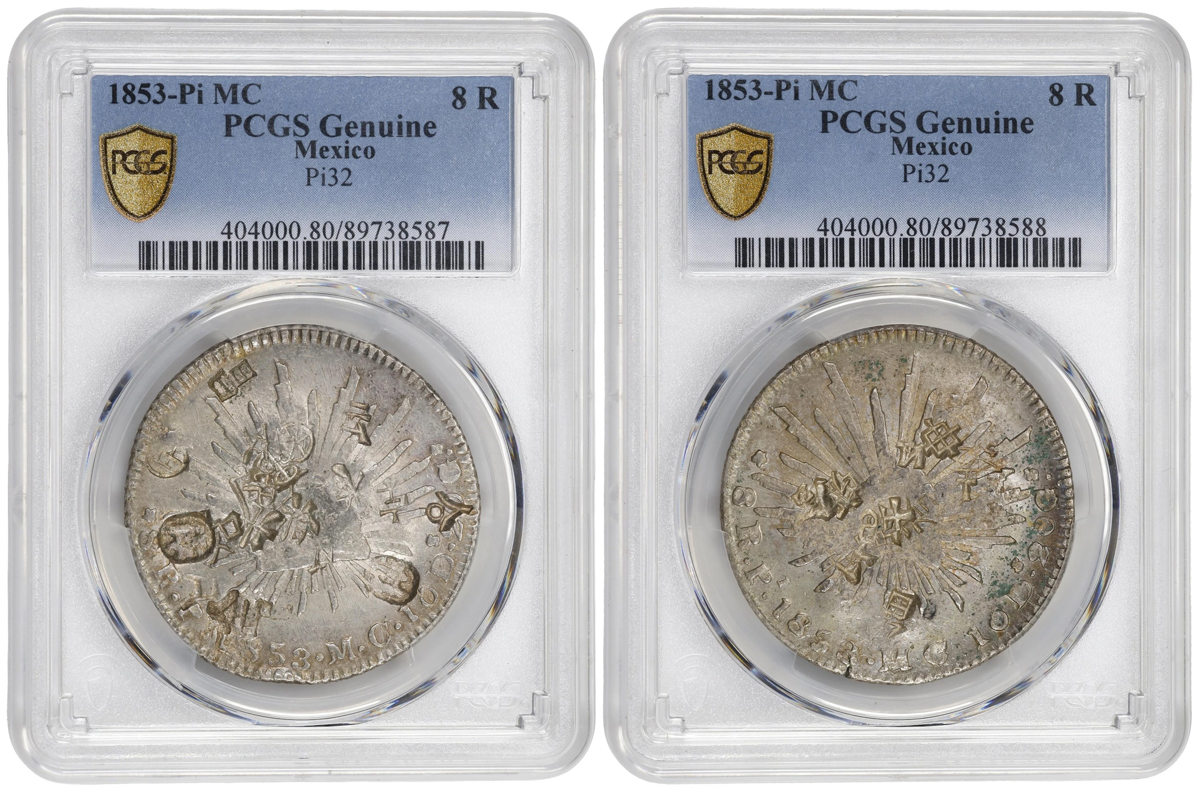 MEXICO. Duo of 8 Reales (2 Pieces), 1853-Pi MC. San Luis Potosi Mint.
