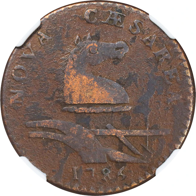 1786 New Jersey Copper. Maris 26-S, W-4985. Rarity-5. Straight Plow