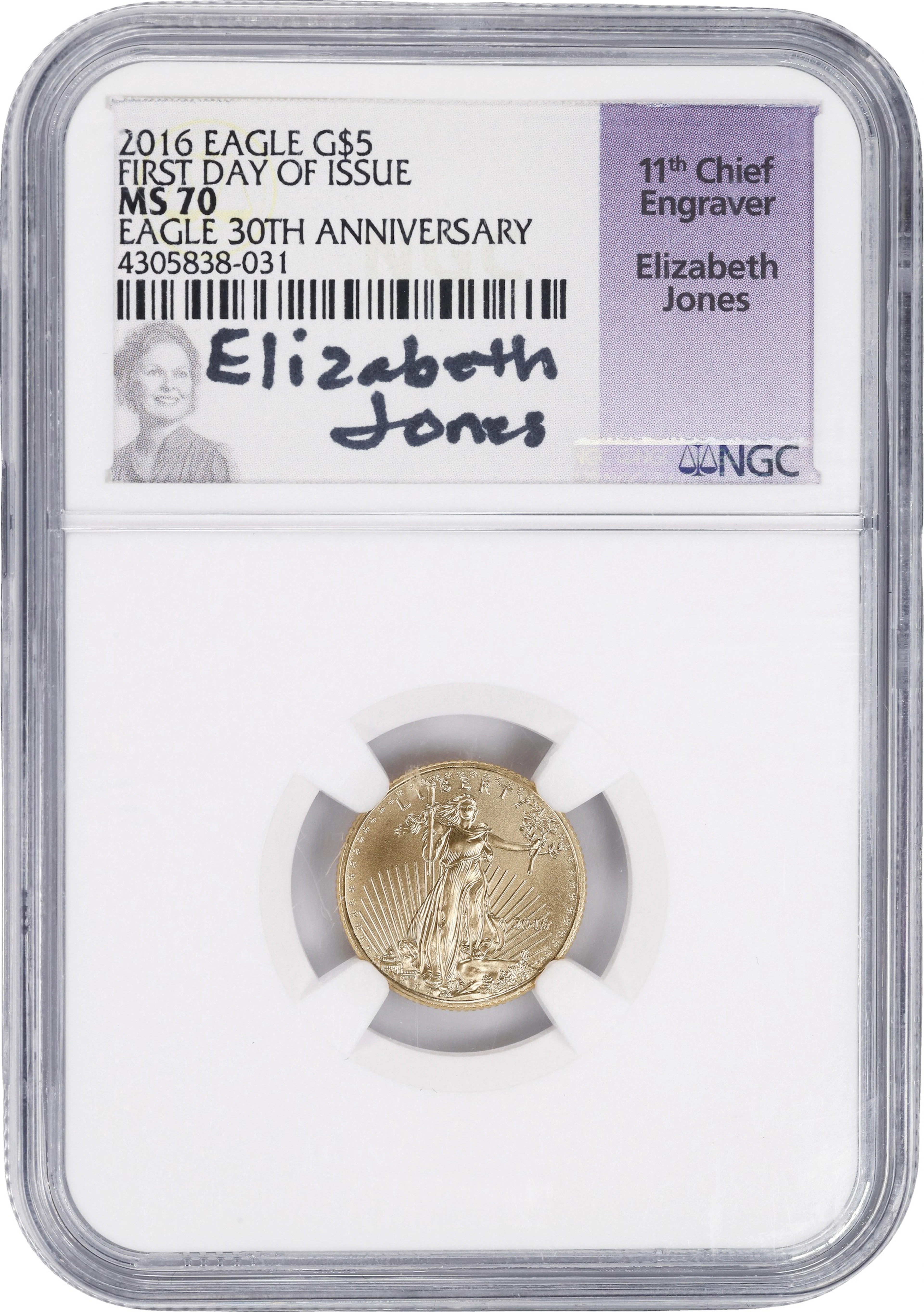 (0.1 oz, 3.11 g AGW). 2016 American Gold Eagle $5. MS-70 (NGC).