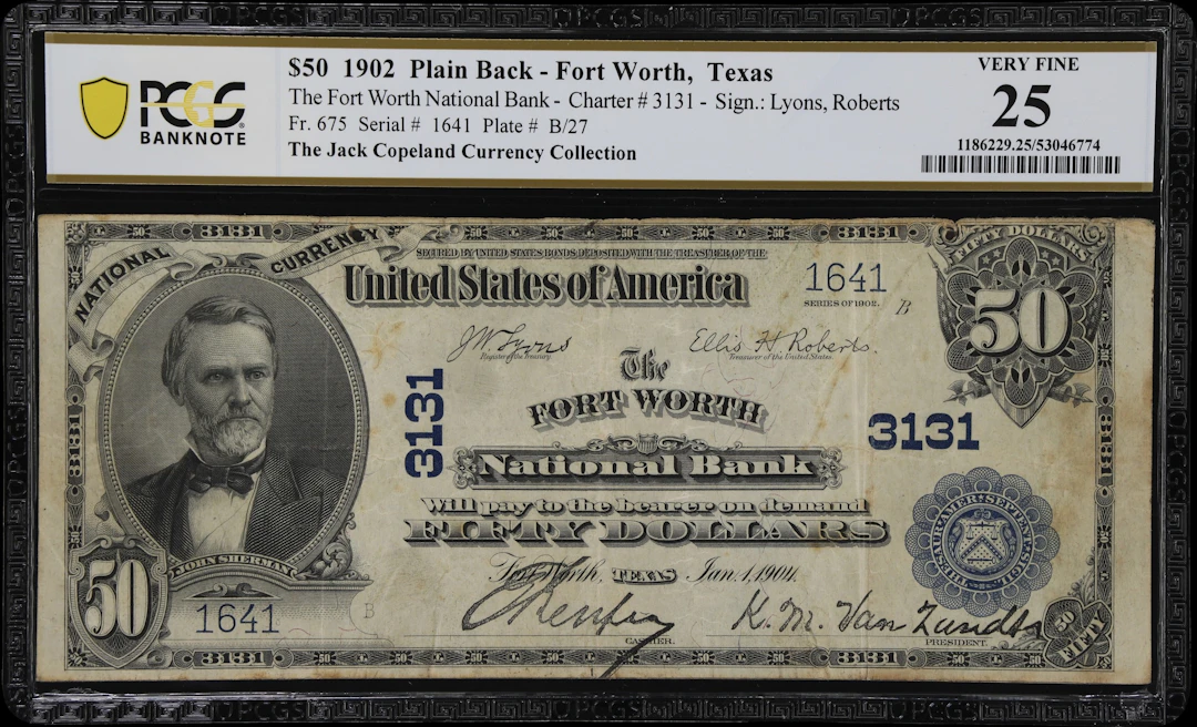Fort Worth, Texas. $50 1902 Plain Back. Fr. 675. Fort Worth NB. Charter