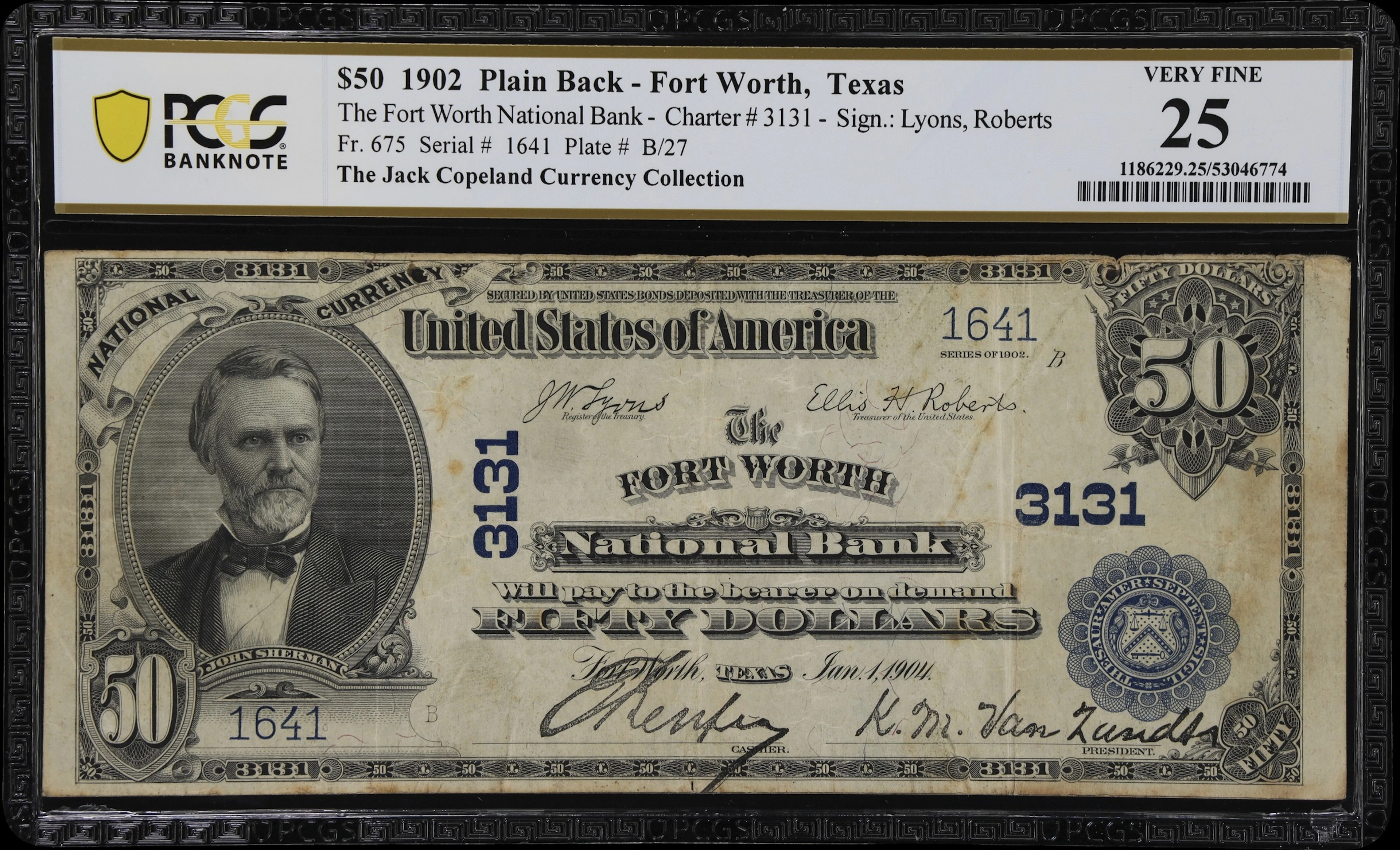 Fort Worth, Texas. $50 1902 Plain Back. Fr. 675. Fort Worth NB. Charter