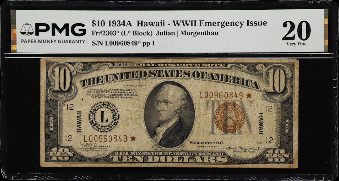 Fr. 2303*. 1934A $10 Hawaii Emergency Star Note. PMG Very Fine 20.