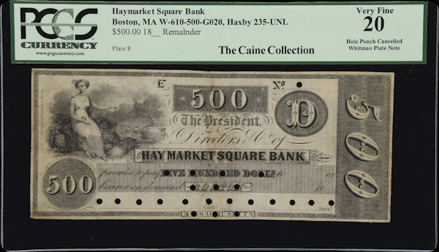 Boston, Massachusetts Haymarket Square Bank. 18xx $500. PCGS Currency