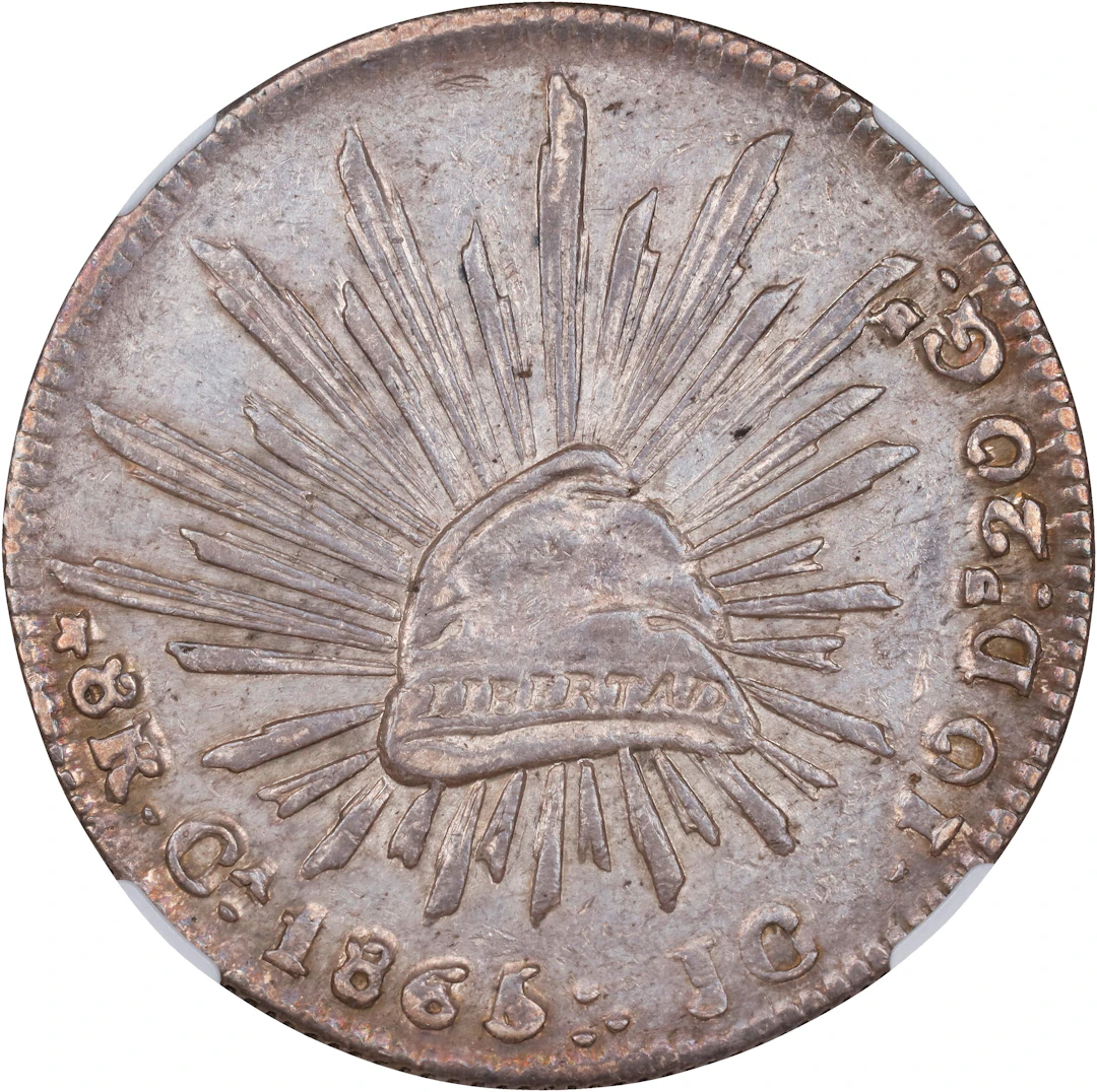 MEXICO. 8 Reales, 1865-Ca JC. Chihuahua Mint. NGC AU-58.