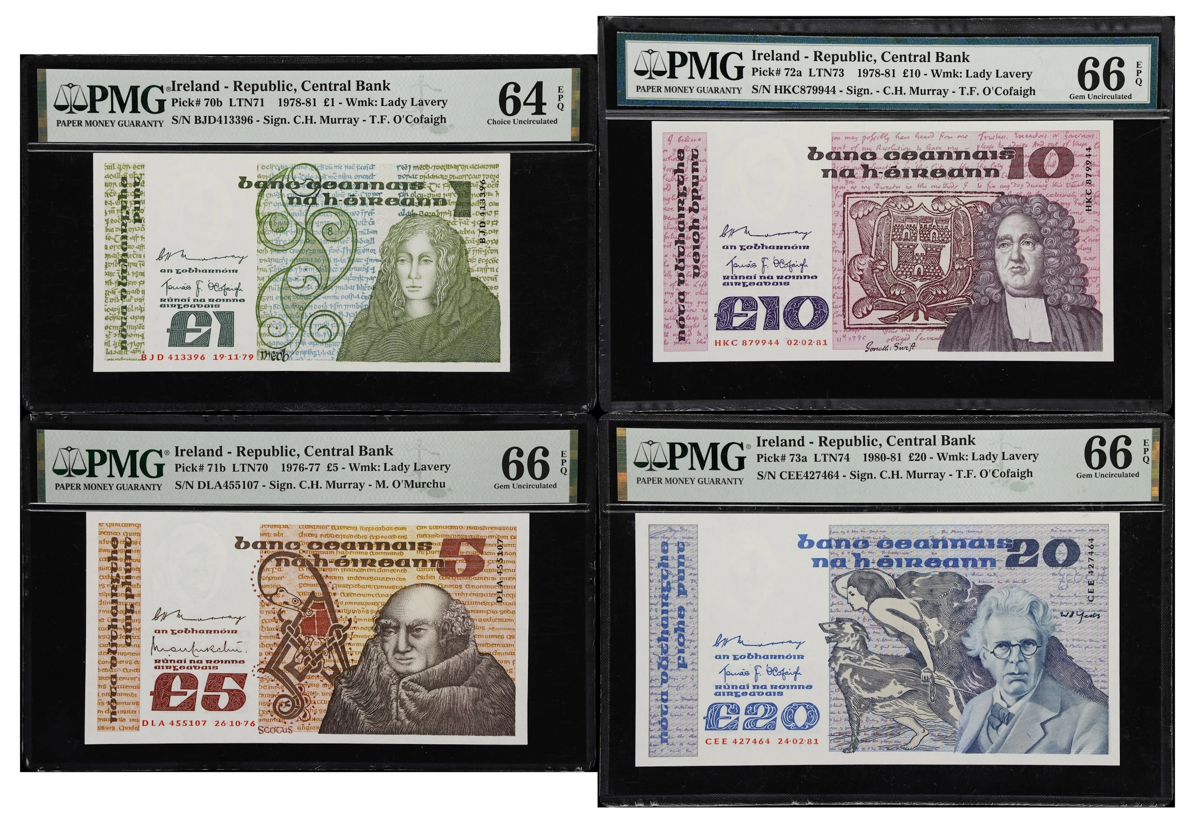 (◊) IRELAND. Lot of (4). Central Bank of Ireland. 1, 5, 10, & 20 Pounds