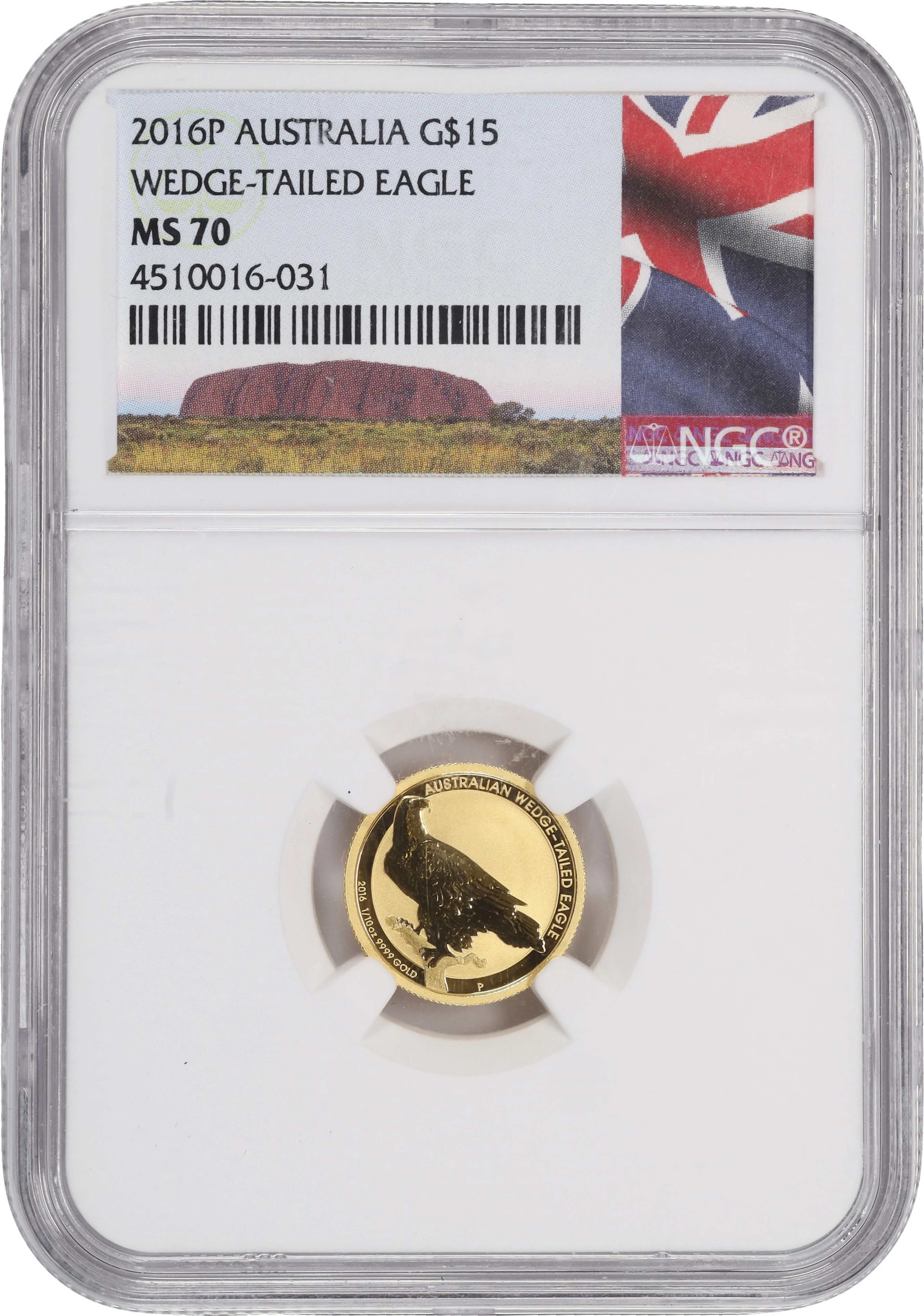 (0.1 oz, 3.11 g AGW). Australia. 2016-P 1/10 oz Gold Wedge-Tailed