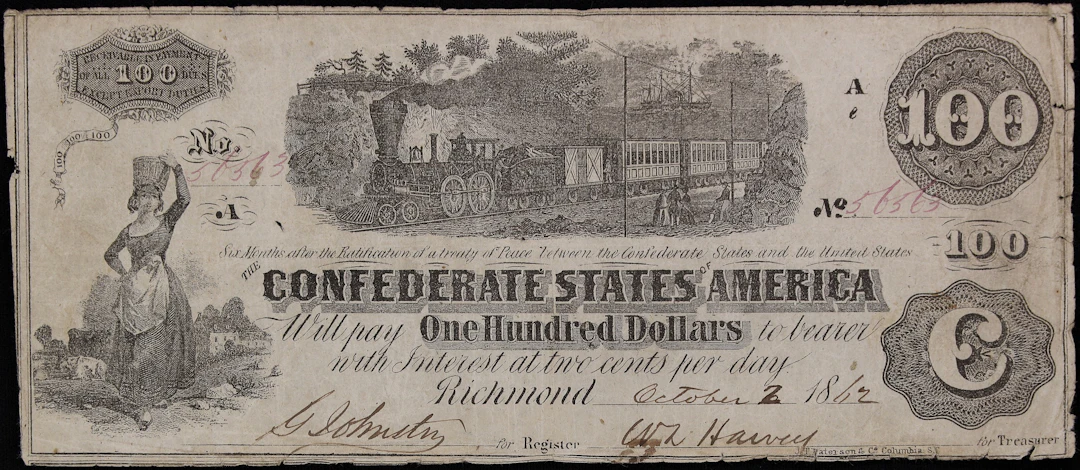 T-40. Confederate Currency. 1862 $100. Fine to Very Fine.