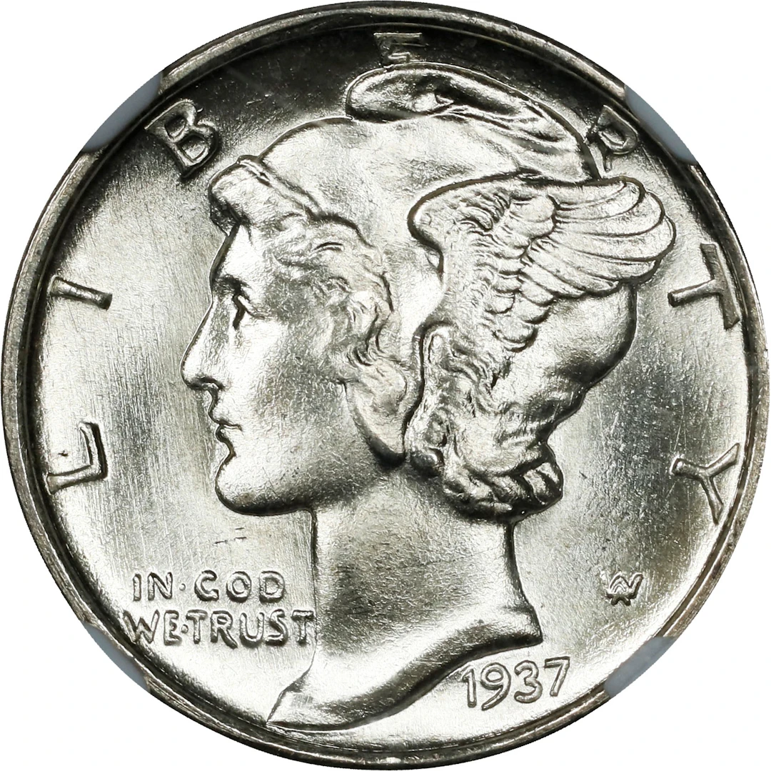 1937-S Mercury Dime. FS-101. Doubled Die Obverse. MS-67 (NGC).