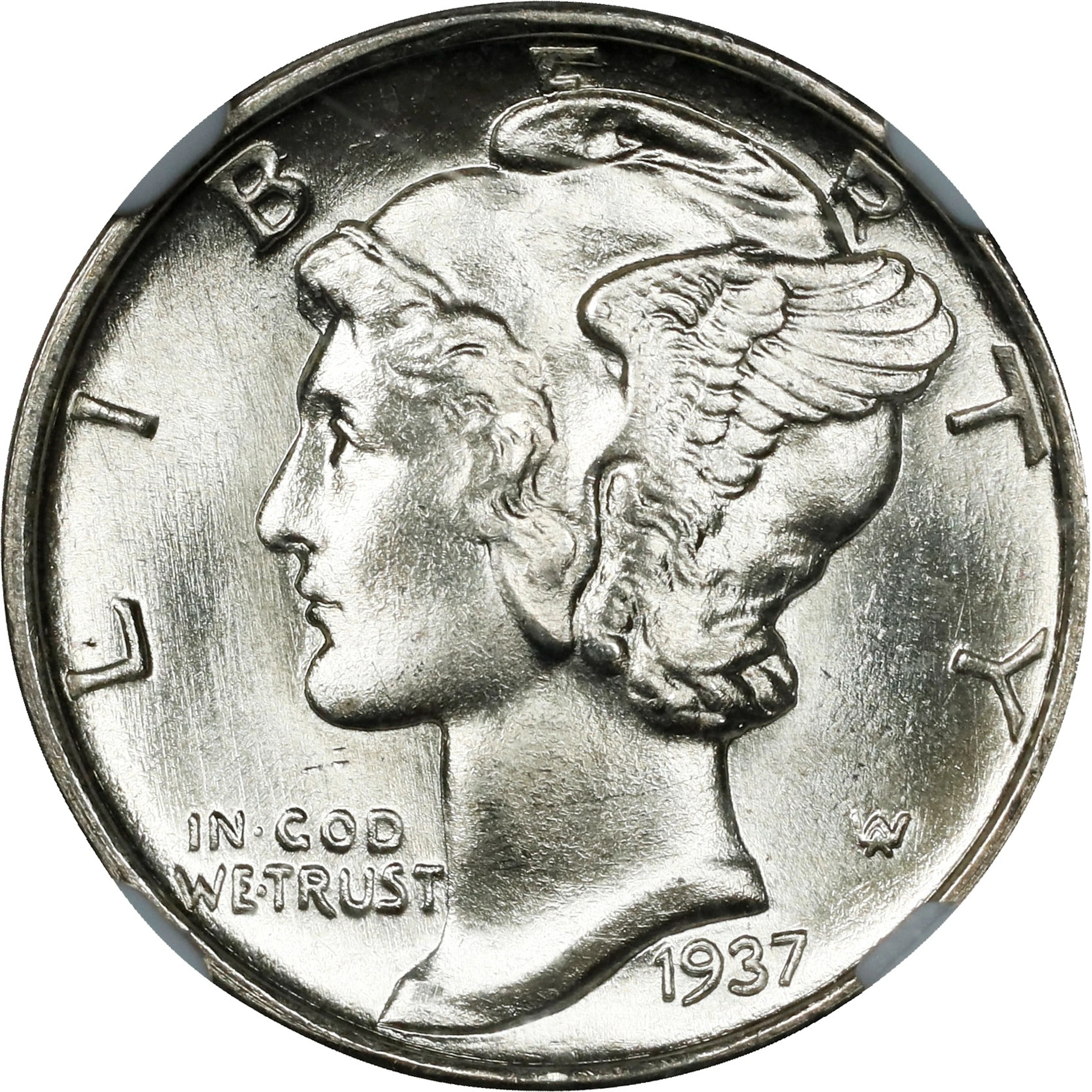 1937-S Mercury Dime. FS-101. Doubled Die Obverse. MS-67 (NGC).