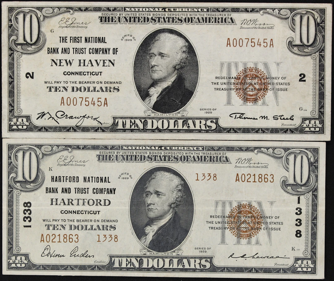 Lot of (2) Hartford & New Haven, Connecticut. $10 1929 Ty. 1 & Ty.