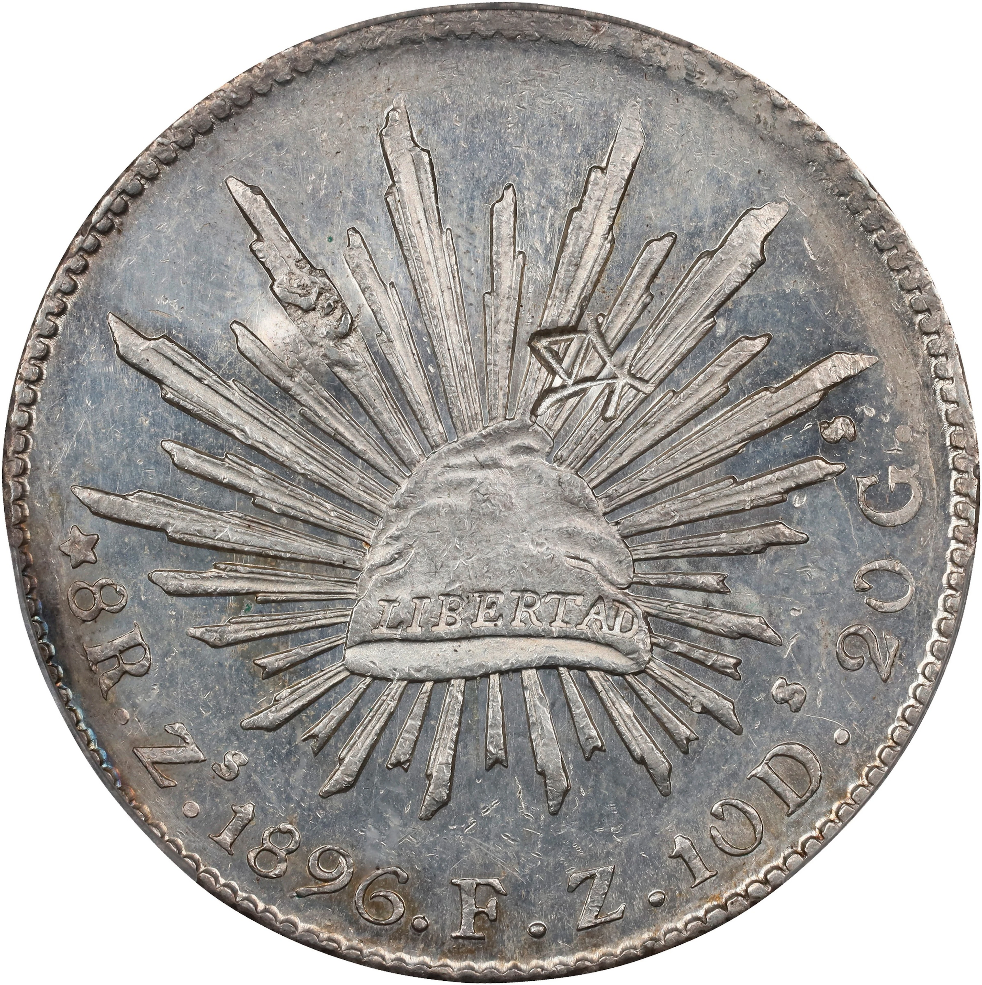 MEXICO. 8 Reales, 1896-Zs FZ. Zacatecas Mint. PCGS Genuine--Chopmark
