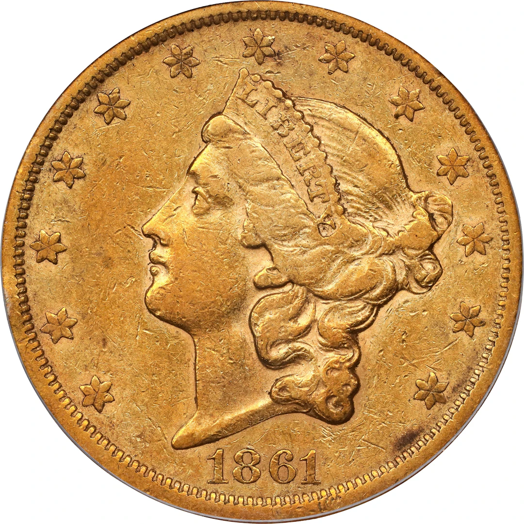 1861-S Liberty Head Double Eagle. A.C. Paquet Reverse. EF-40 (PCGS). OGH.