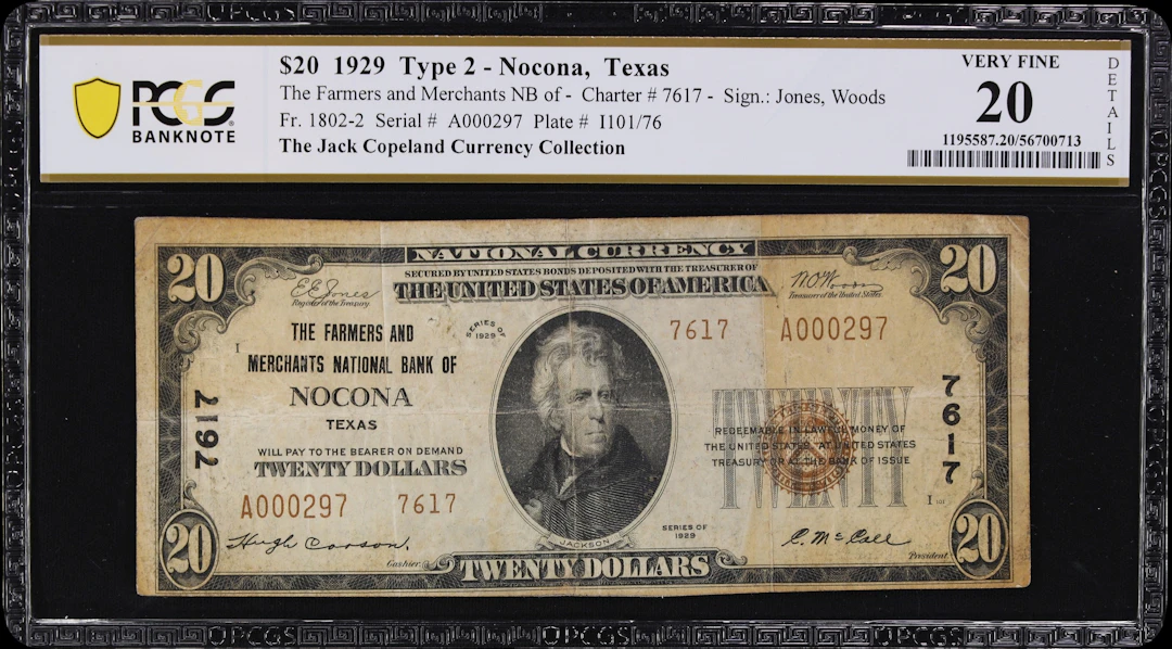 Nocona, Texas. $20 1929 Ty. 2. Fr. 1802-2. Farmers & Merchants NB.