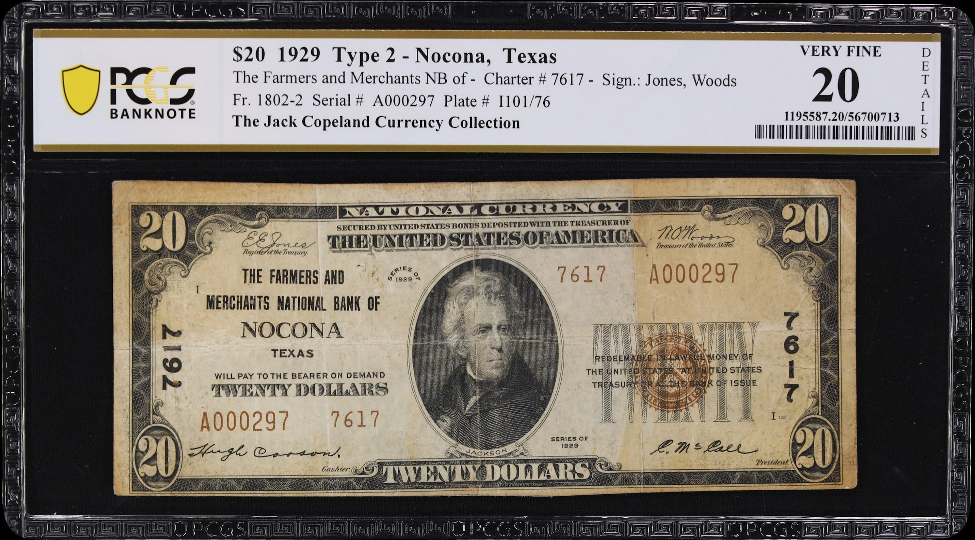 Nocona, Texas. $20 1929 Ty. 2. Fr. 1802-2. Farmers & Merchants NB.