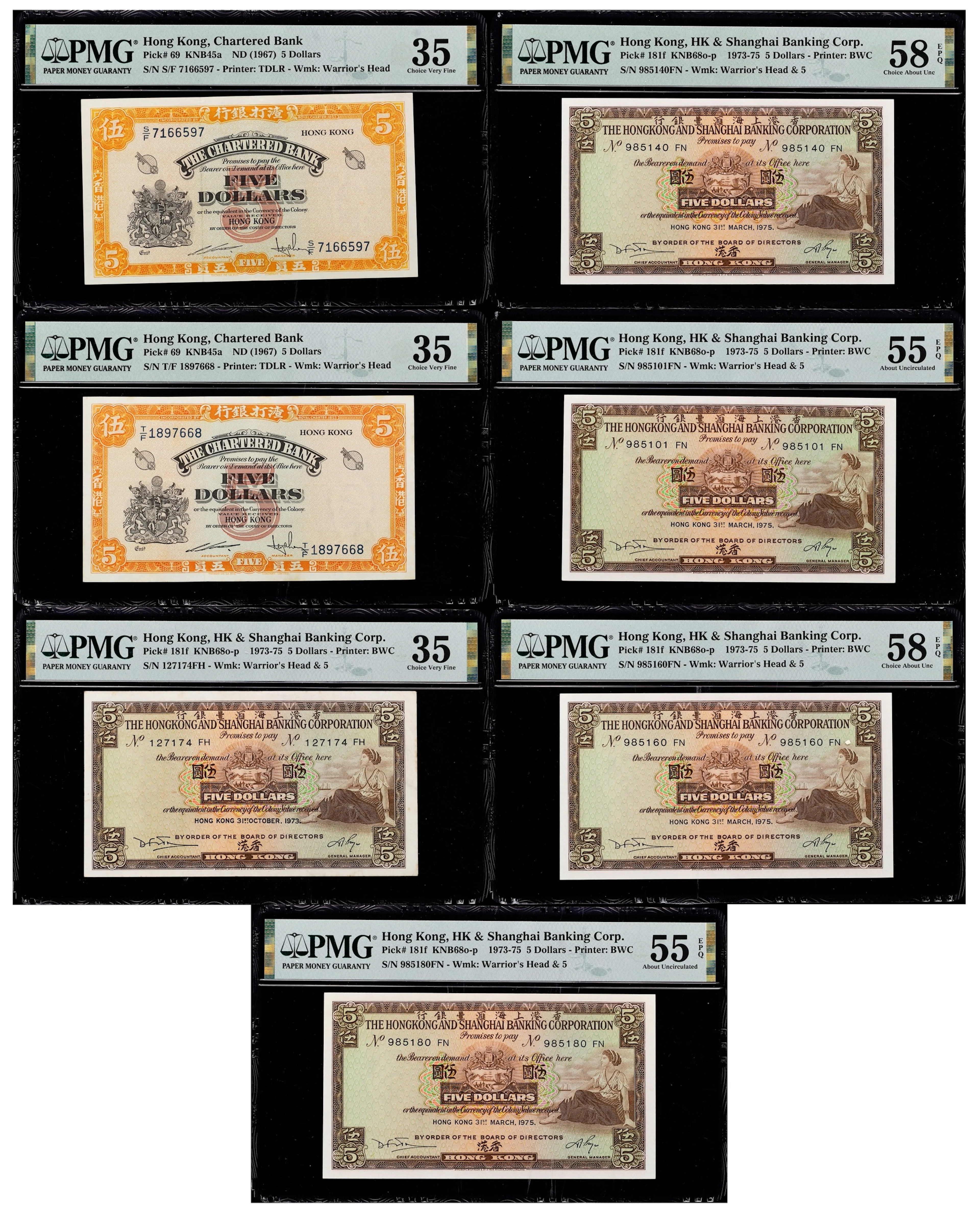 HONG KONG (SAR). Lot of (7). Chartered Bank and Hong Kong & Shanghai