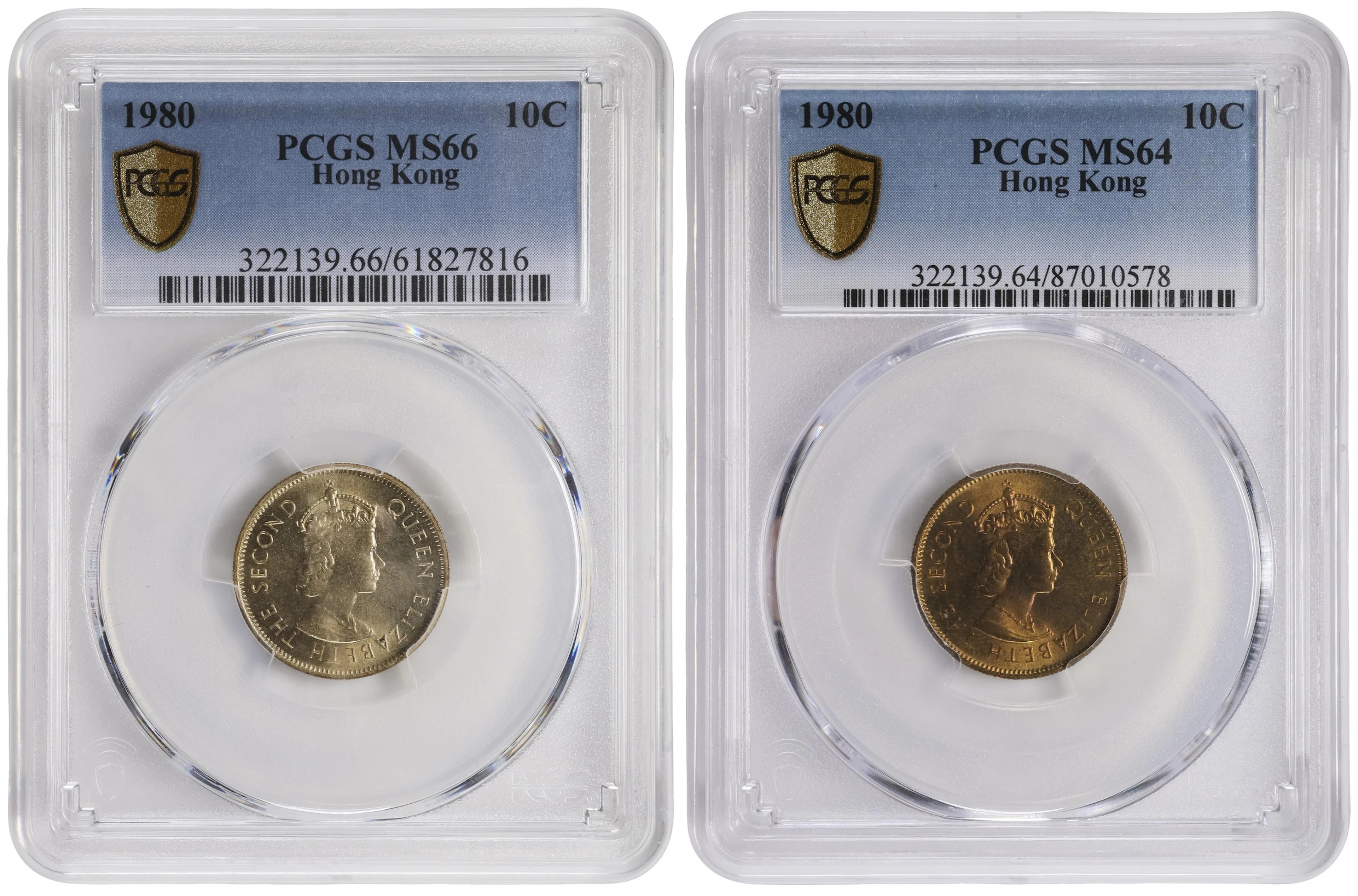 (t) HONG KONG (SAR). Duo of 10 Cents (2 Pieces), 1980. Llantrisant