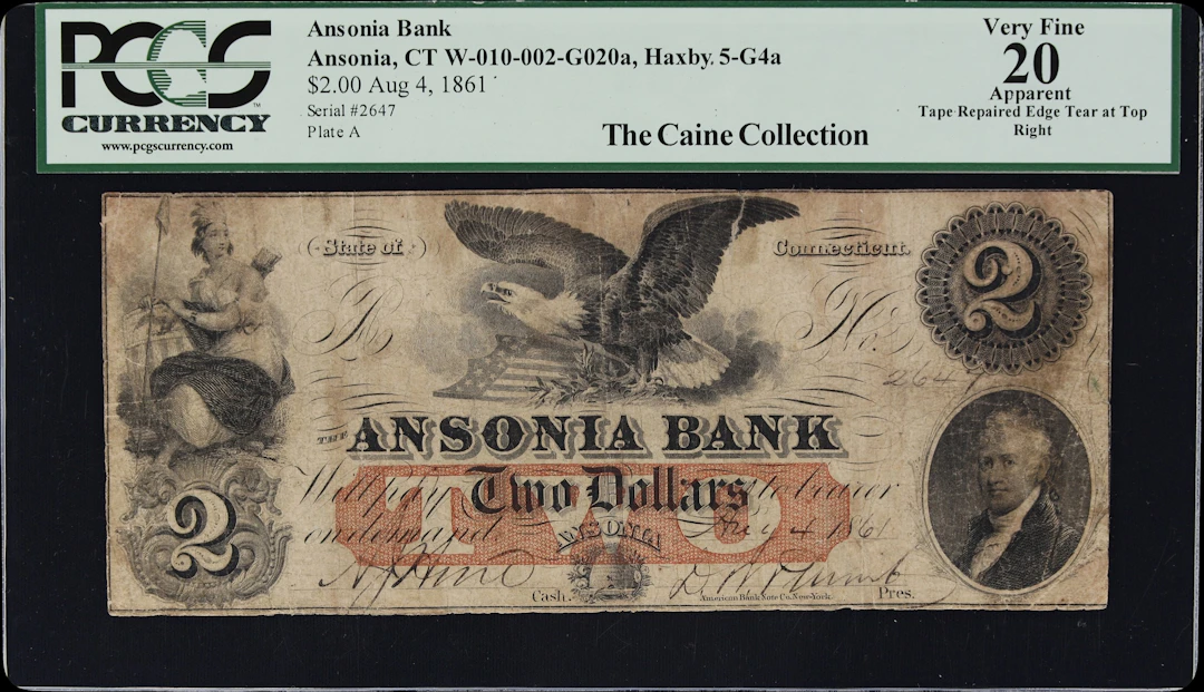 Ansonia, Connecticut. Ansonia Bank. 1861 $2. PCGS Currency Very Fine