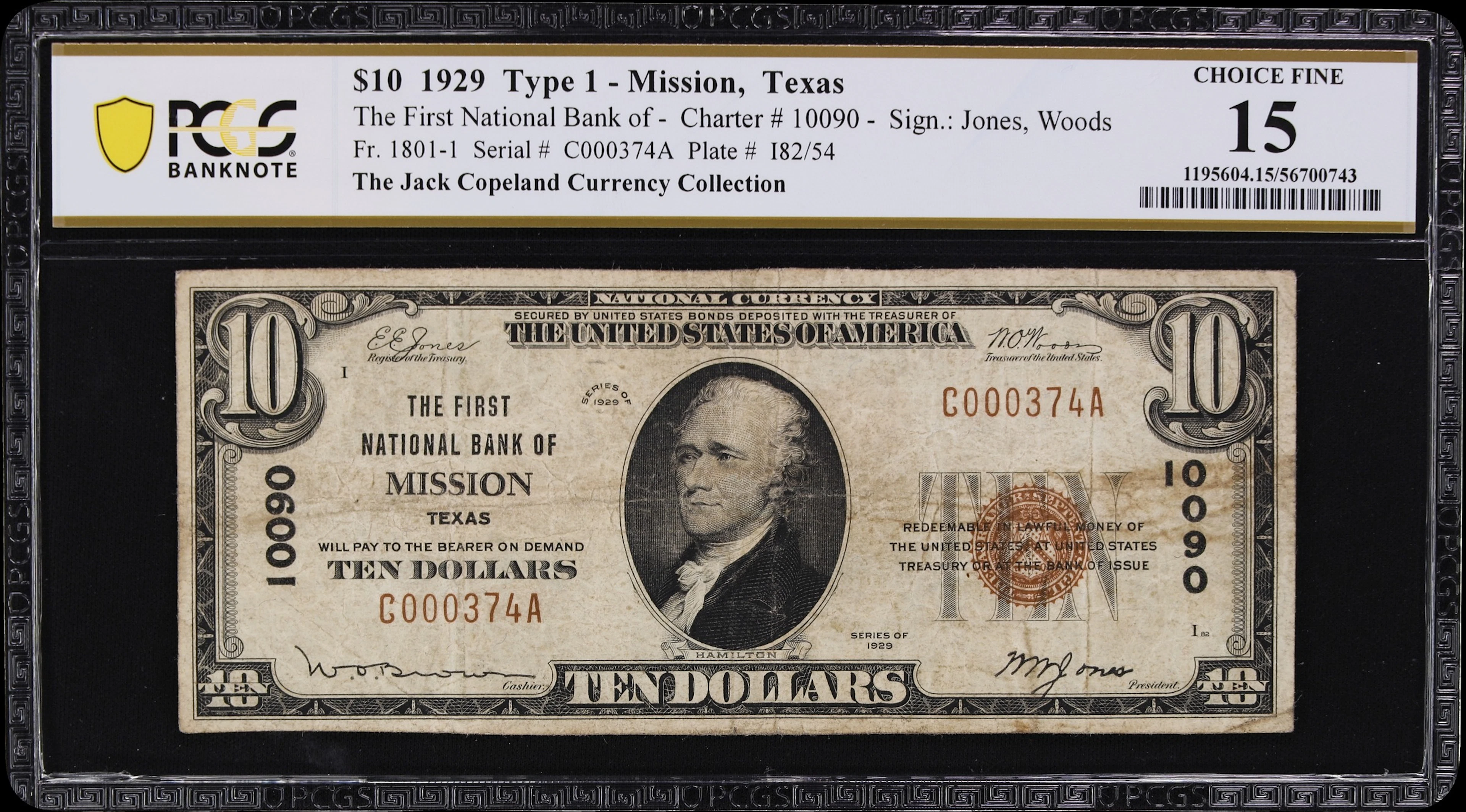 Mission, Texas. $10 1929 Ty. 1. Fr. 1801-1. First NB. Charter #10090.