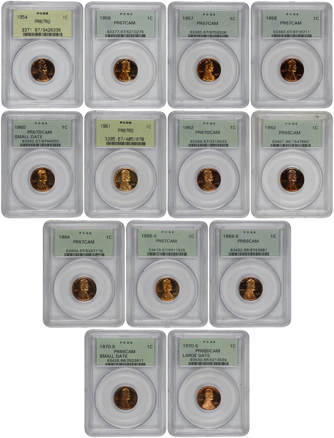 Lot of (13) Lincoln Cents. (PCGS). OGH.