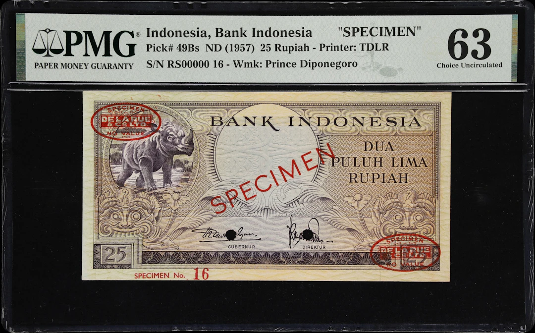 INDONESIA. Bank Indonesia. 25 Rupiah, ND (1957). P-49Bs. Specimen.