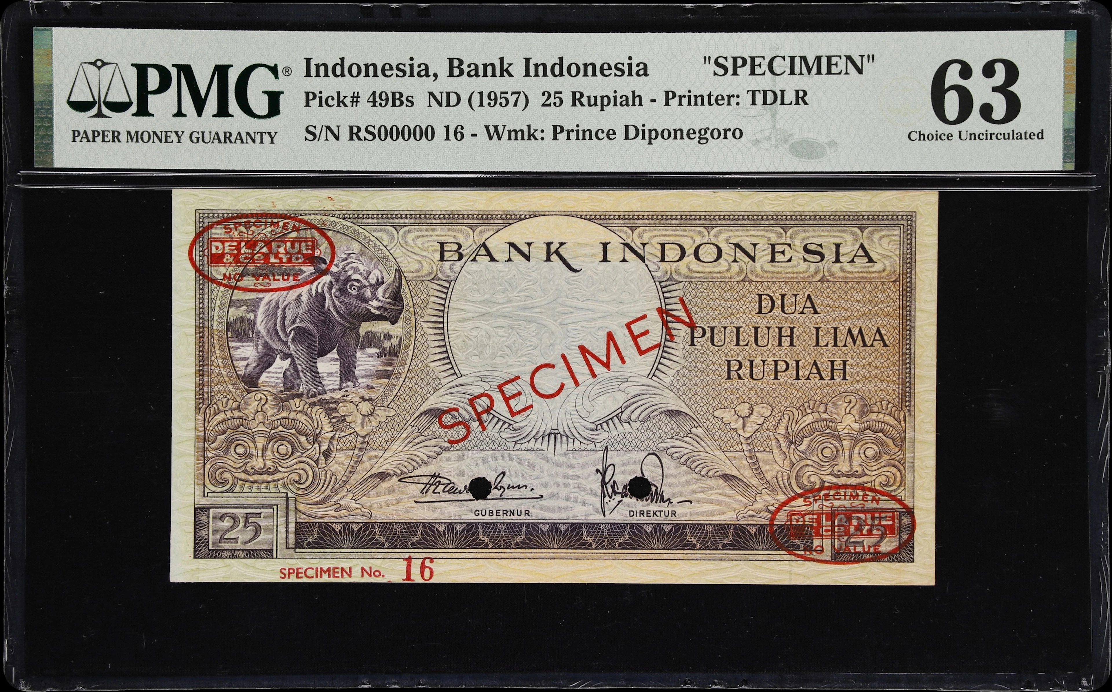 INDONESIA. Bank Indonesia. 25 Rupiah, ND (1957). P-49Bs. Specimen.