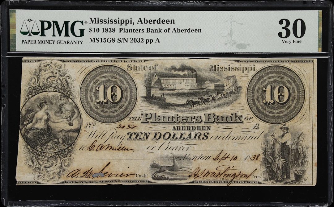 Aberdeen, Mississippi. Planters Bank of Aberdeen. 1838 $10. PMG Very Fine 30.