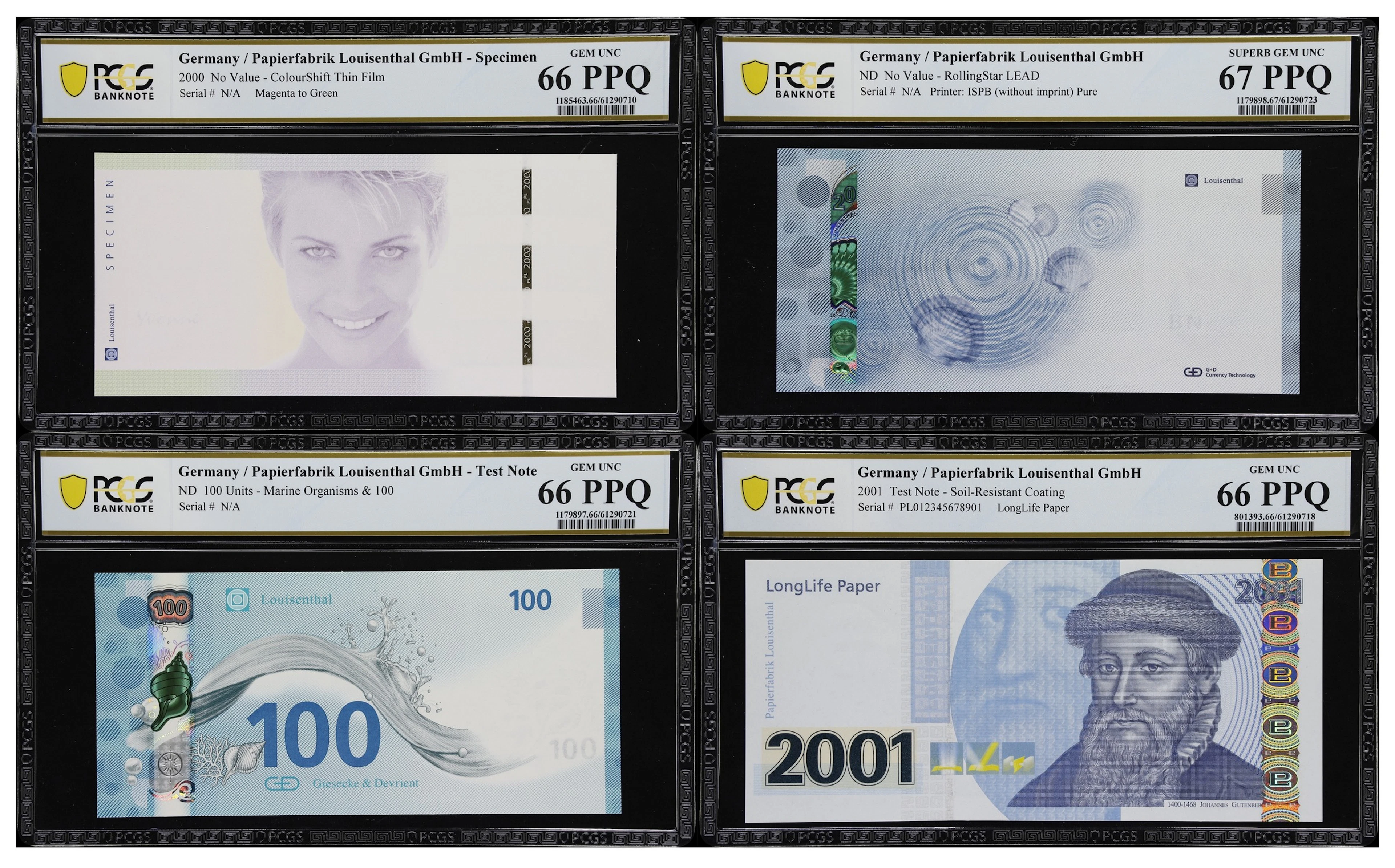 GERMANY. Lot of (4). Papierfabrik Louisenthal GmbH. 100 Units & No