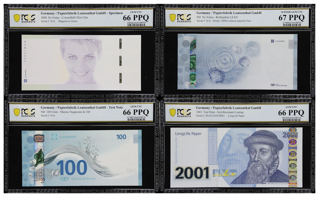 GERMANY. Lot of (4). Papierfabrik Louisenthal GmbH. 100 Units & No