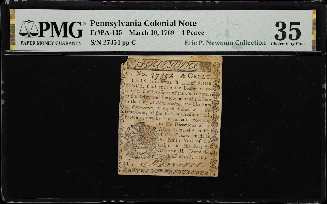 PA-135. Pennsylvania. March 10, 1769. 4 Pence. PMG Choice Very Fine 35.