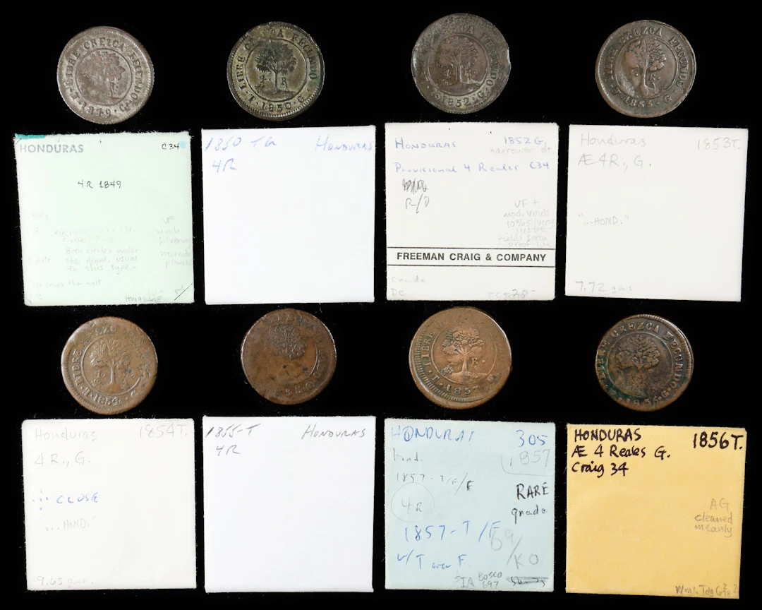 HONDURAS. Provisional Government. Octet of 4 Reales (8 Pieces), 1849-57-T.