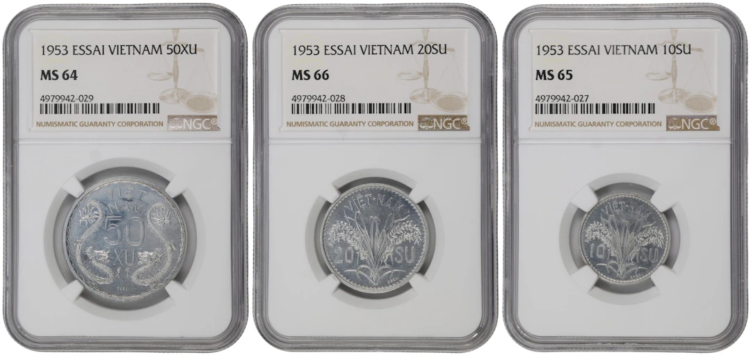 VIETNAM. Aluminum Essai (Pattern) Set (3 Pieces), 1953. Paris Mint.