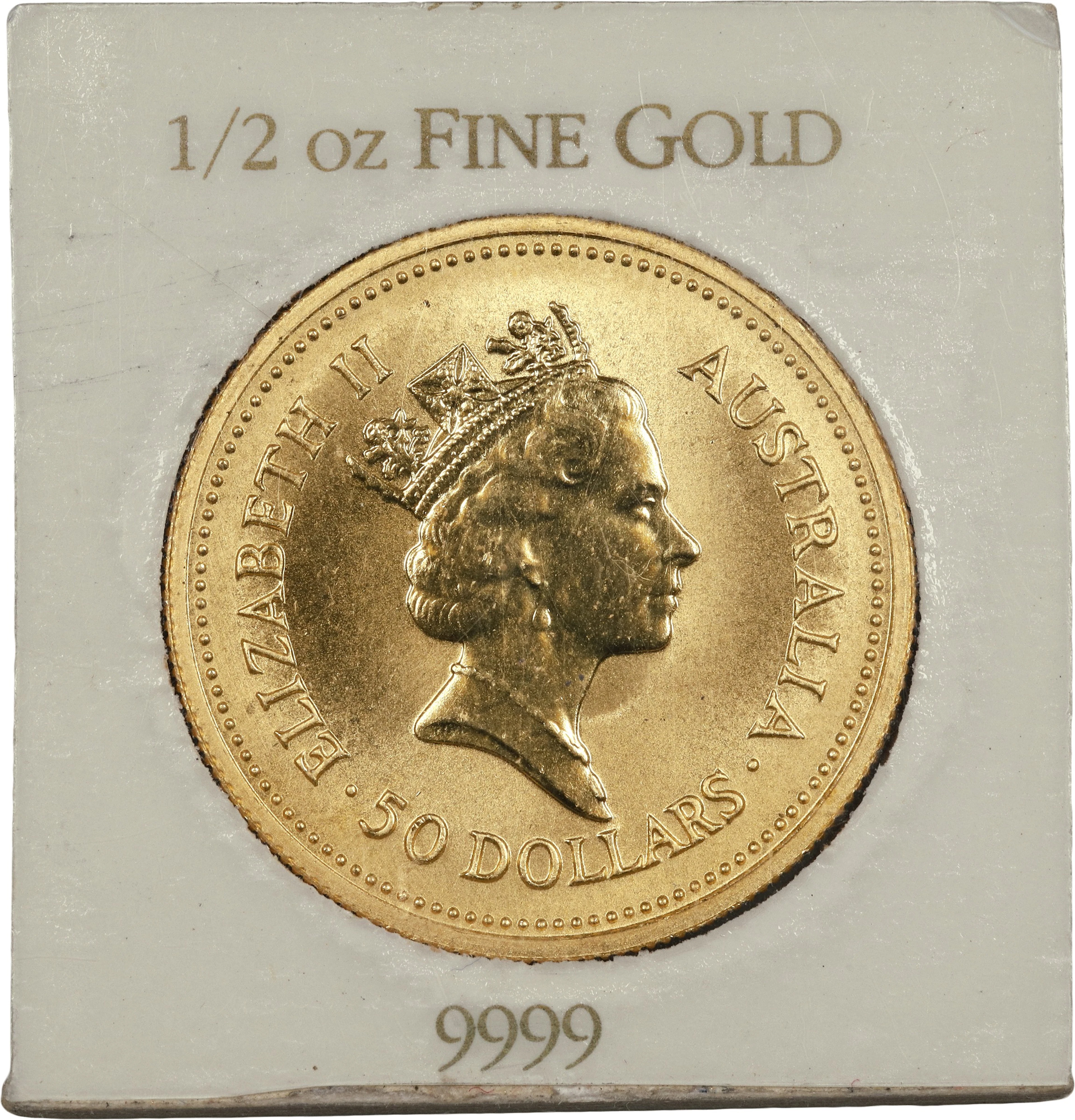 (0.5 oz, 15.552 g AGW). Australia. 1987 1/2 oz Australian Nugget Gold $50.