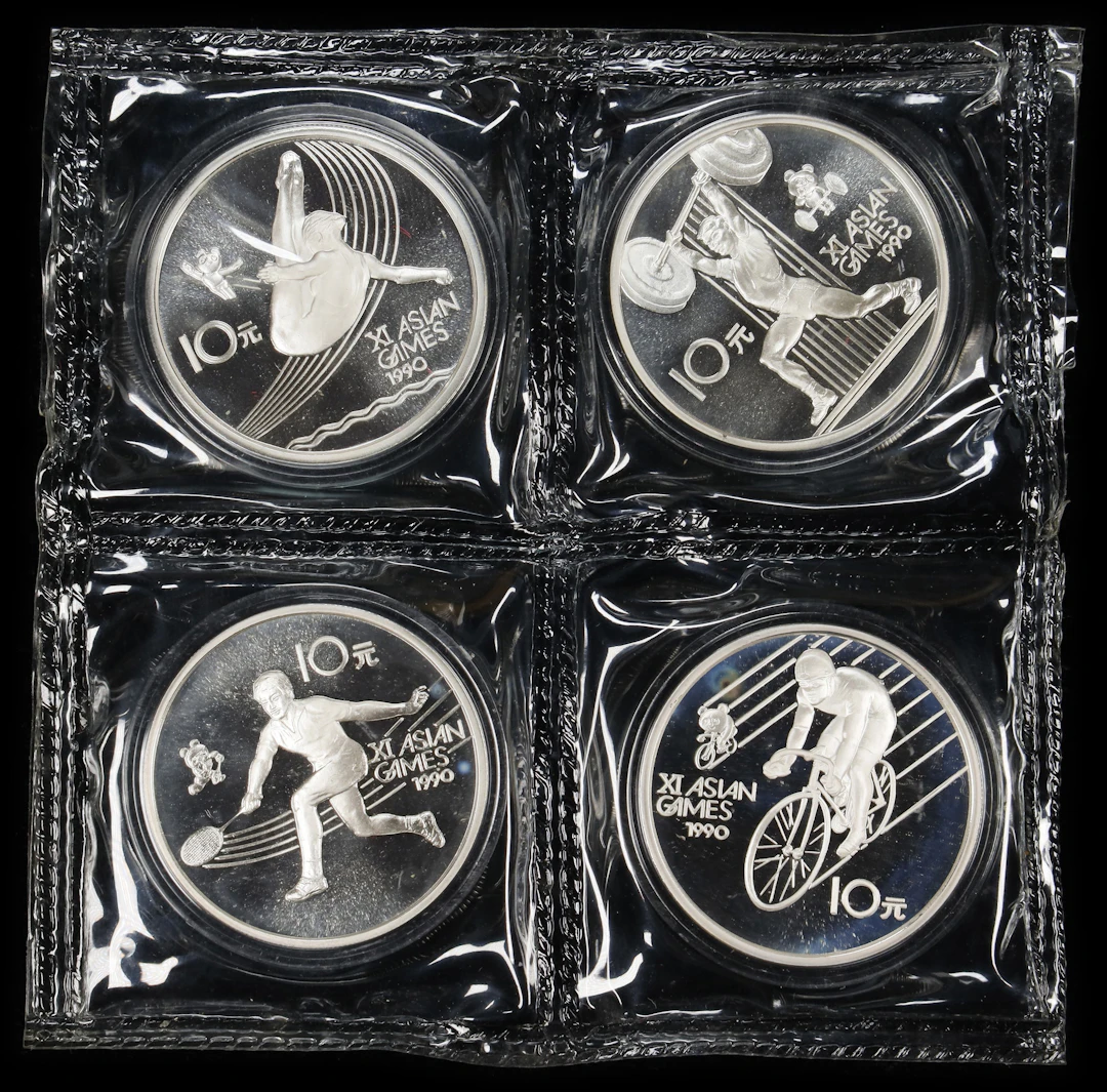 (t) CHINA. 11th Asian Games Silver 10 Yuan Set (4 Pieces), 1990. PROOF.