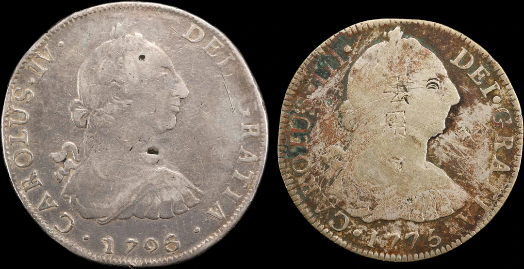 SPANISH COLONIAL. Duo of Contemporary Counterfeit 8 Reales (2 Pieces)
