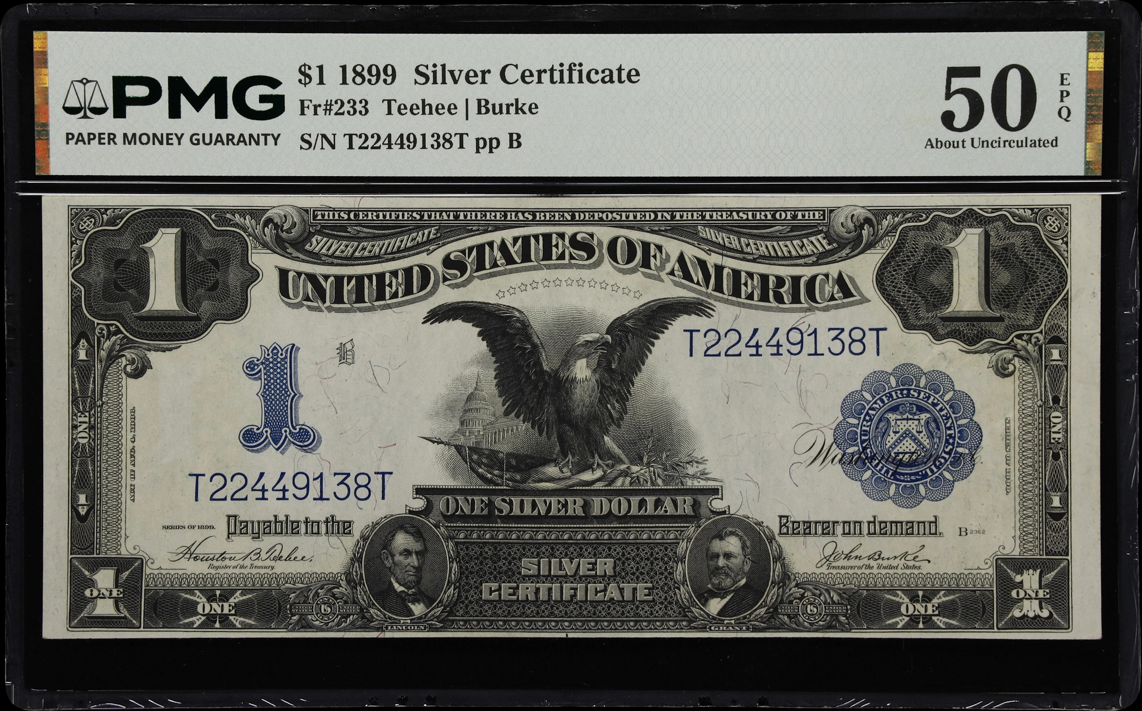 Fr. 233. 1899 $1 Silver Certificate. PMG About Uncirculated 50 EPQ.