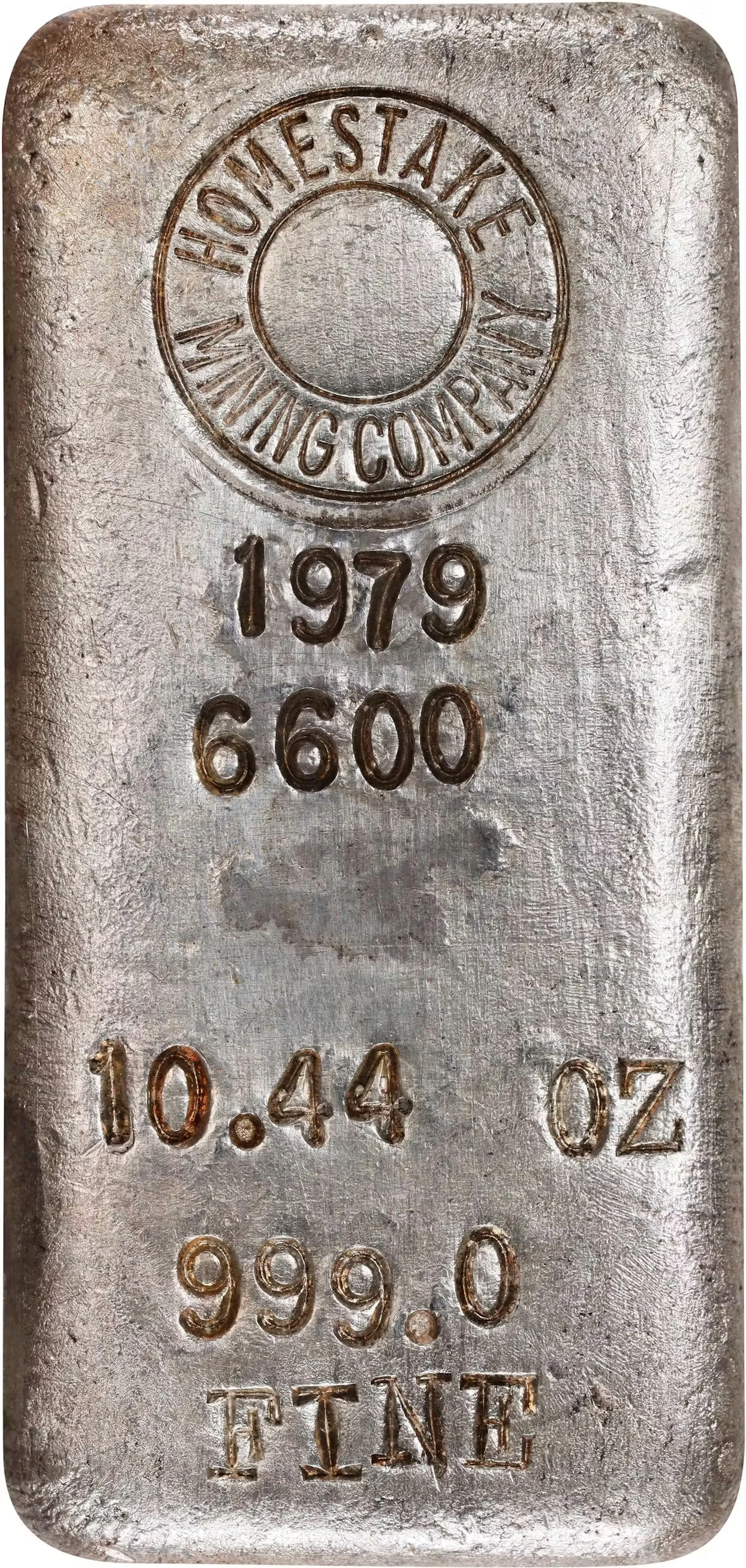 1979 Homestake Mining Company Silver Ingot. 10.44 Troy Ounces. 999.0 Fine.