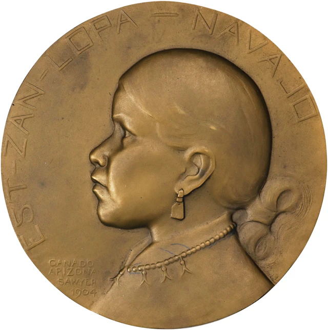 1913 Portrait Medal of Native American Girl Est-Zan-Lopa Navajo. Uniface.