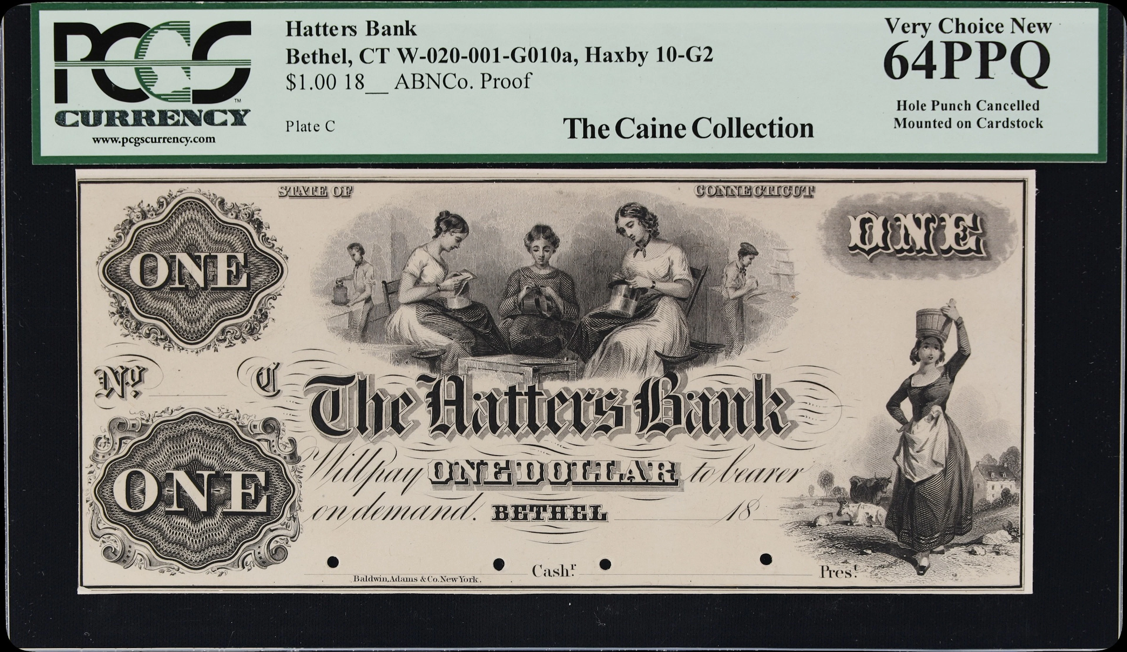 Bethel, Connecticut. Hatters Bank. 18xx $1. PCGS Currency Very Choice