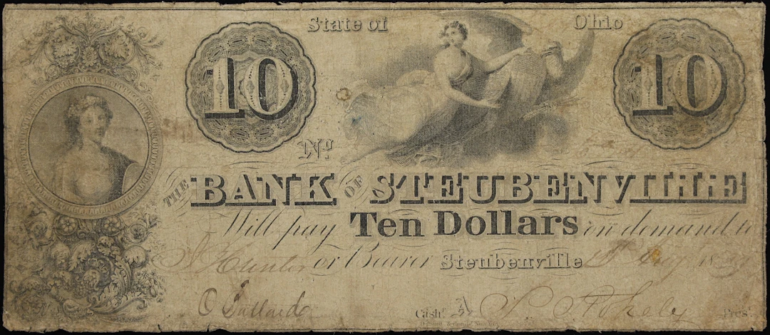Steubenville, Ohio. Bank of Steubenville. 1839 $10. Very Good to Fine.