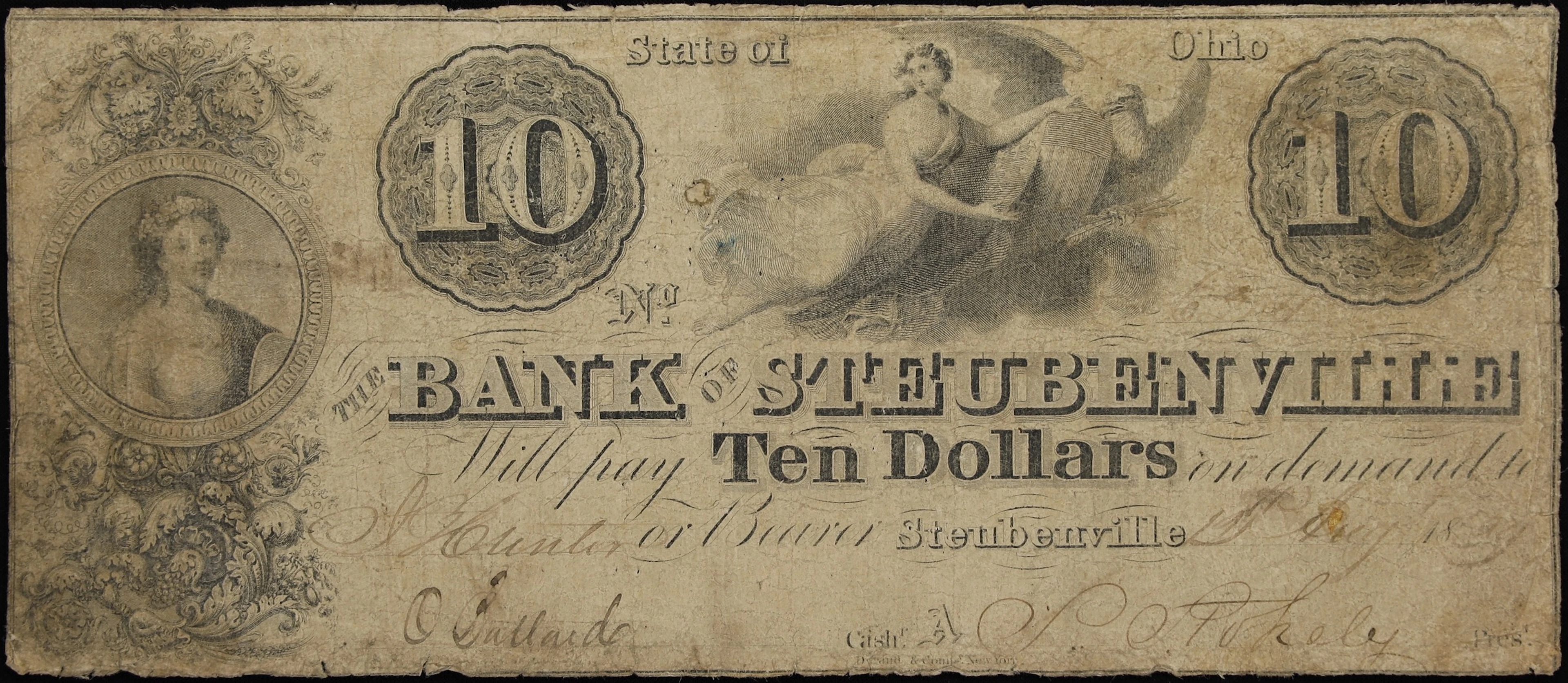 Steubenville, Ohio. Bank of Steubenville. 1839 $10. Very Good to Fine.