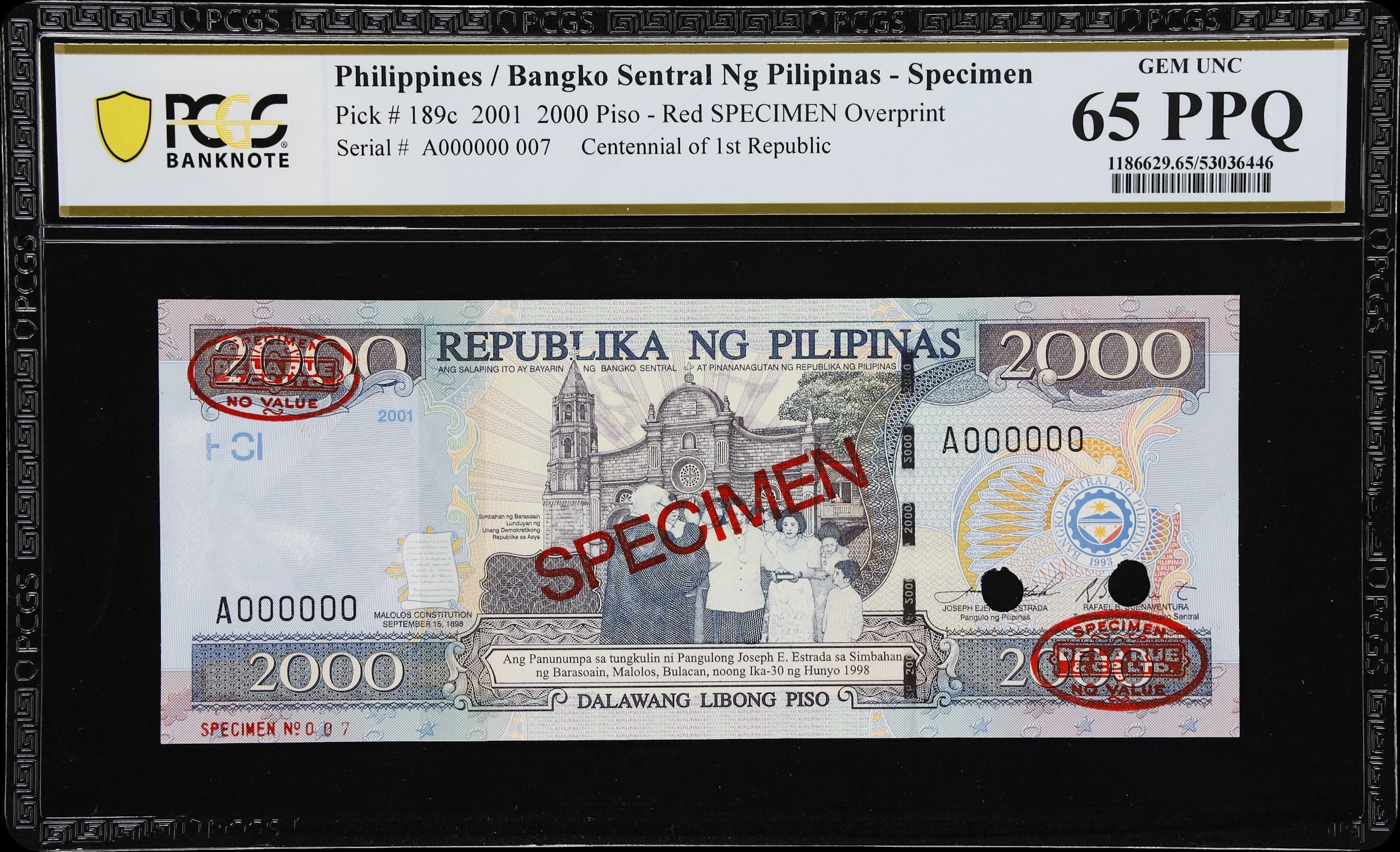 PHILIPPINES. Bangko Sentral ng Pilipinas. 2000 Piso, 2001. P-189cs.